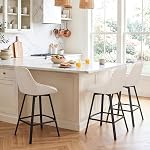 Zesthouse Tabourets de comptoir pivotants Ensemble de 2, Tabourets modernes de 26'' avec bas dos & Pieds en métal, Tabourets de comptoir en hauteur rembourrés, tabourets en tissu de lin beige pour l'île de la cuisine