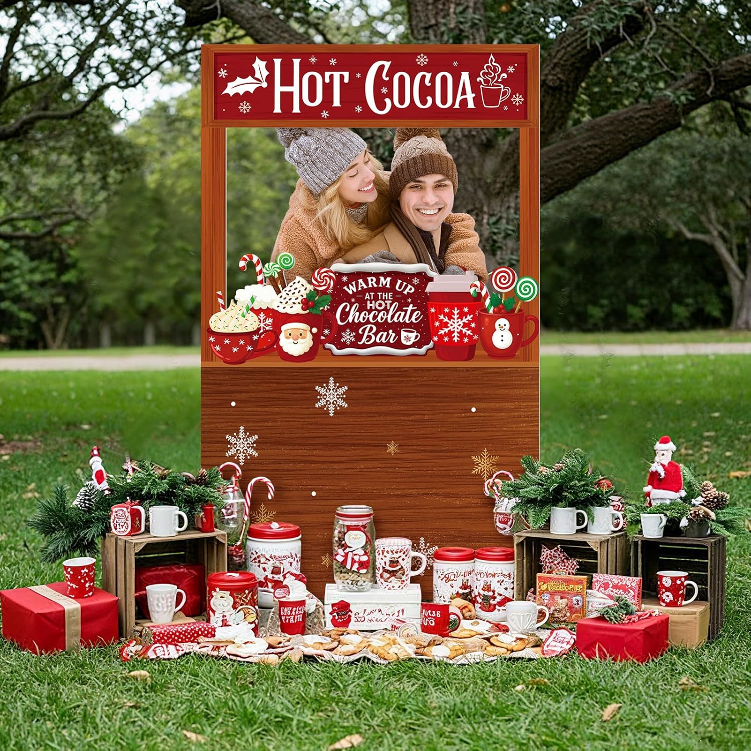 Hot Chocolate Bar Decor Sign Bar Supplies 4 x 2.3 ft Cardboard Cutouts Photo Booth Props Hot Chocolate Stand Background Party Decorations for Christmas Winter Holiday New Year Decorations