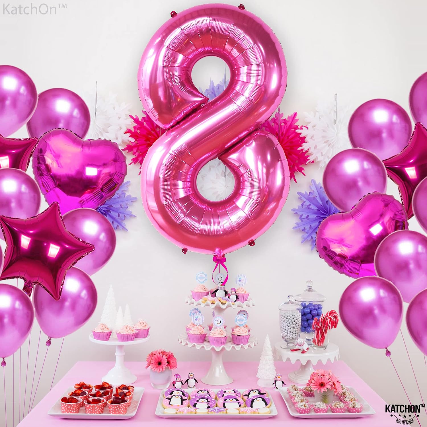 KatchOn, Giant Hot Pink 8 Balloon Number - 40 Inch | Hot Pink 8th Birthday Balloon for 8th Birthday Decorations | Number 8 balloon Birthday Party | Number Balloons for Anniversary Decorations