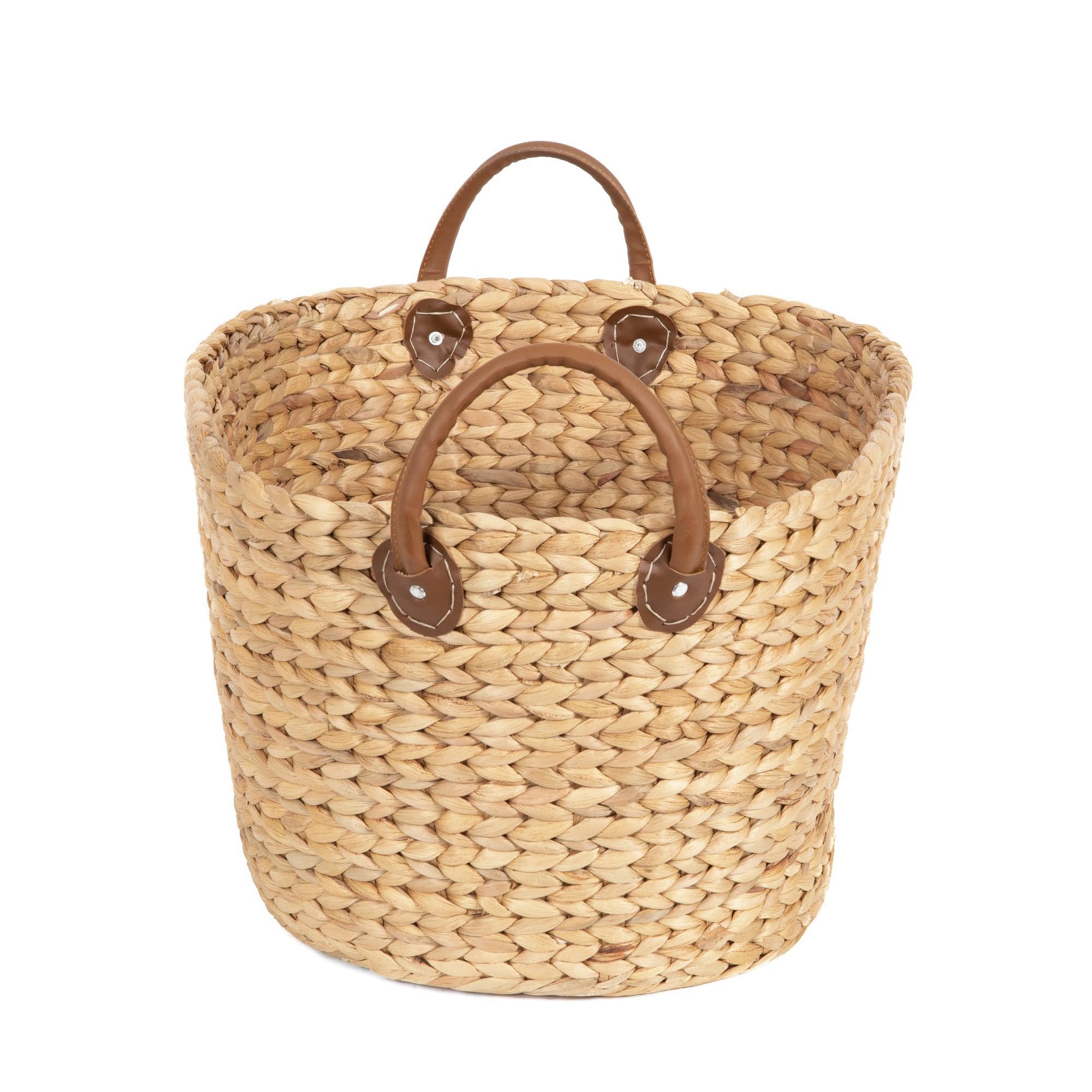 Cesta de almacenaje de Jacinto de agua trenzado a mano, Forma oval, Color: Madera clara, Dim. 60 x 45 x Al. 37 cm, RAN6826