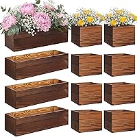 Leinuosen 12pc Rustic Wooden Planter Boxes Set: 4x 12x4in Rectangle + 8x 4x4in Cube Flower Pots for Weddings, Events & Home Decor