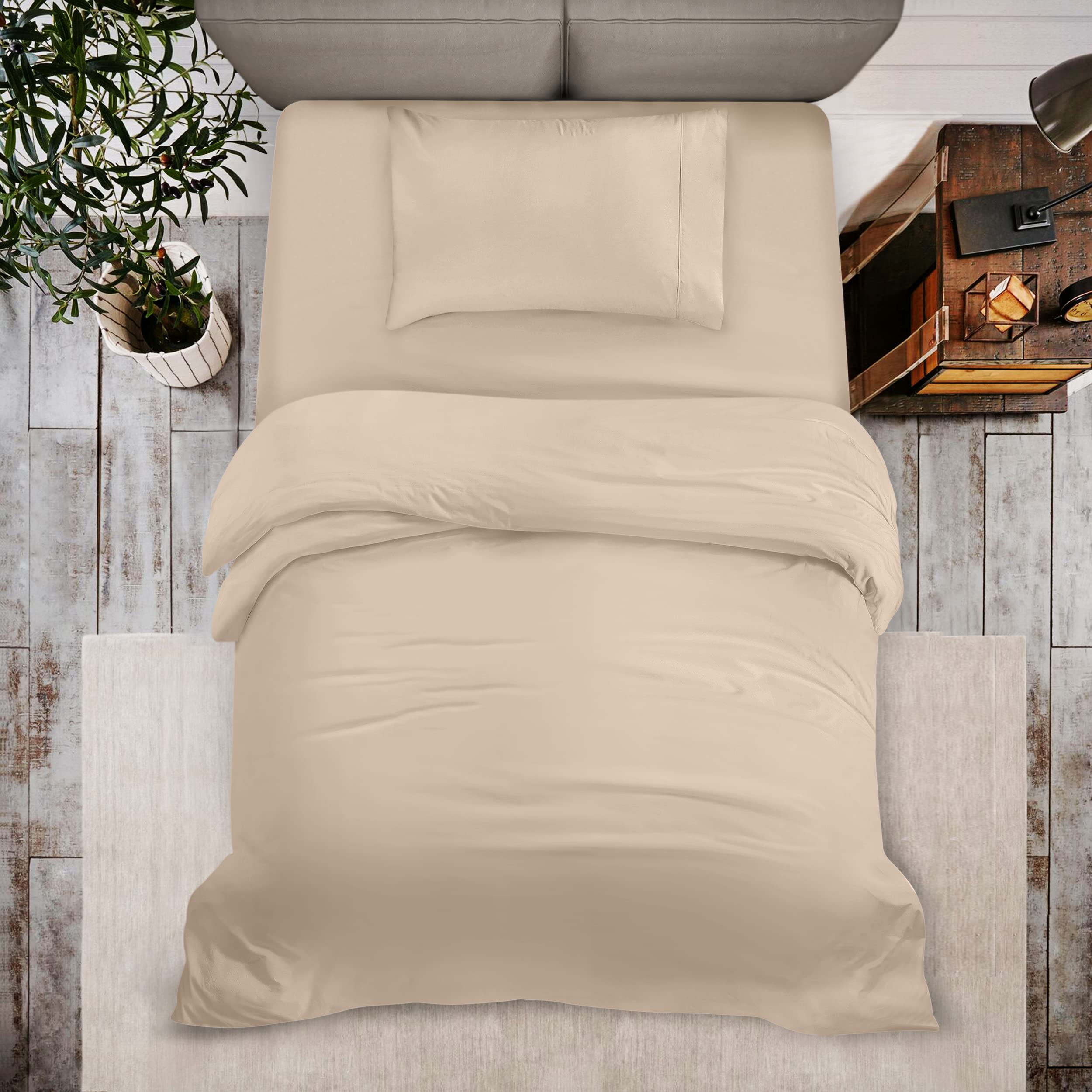 Utopia Bedding Set Copripiumino da 3 Pezzi - Copripiumino 135x200cm, Lenzuolo con Angoli 90x190cm, Federa 50x75cm - (Beige, Singolo)