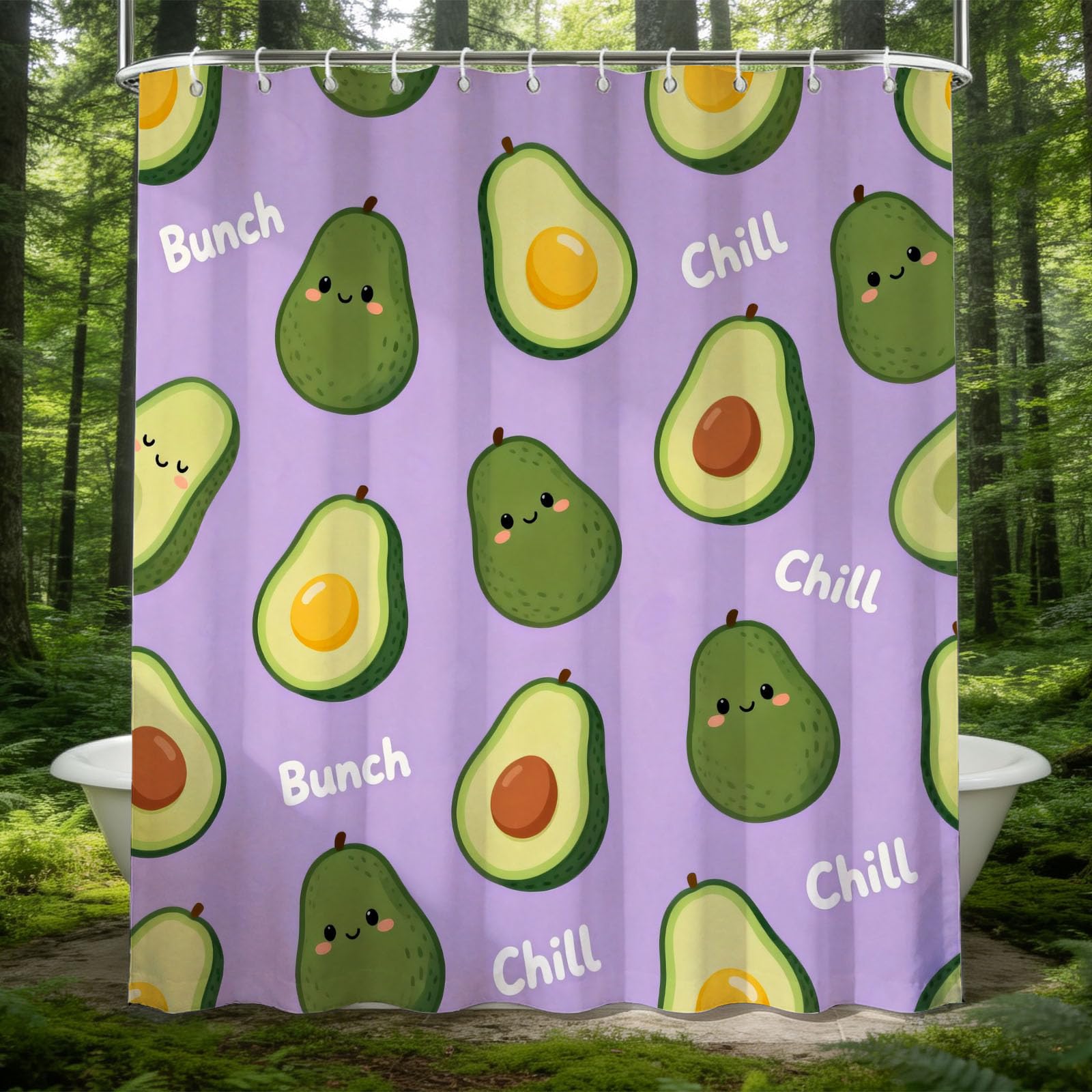Hongduo 3D Cute Avocado Shower Curtain for Stalls Bathtubs Cartoon Fruit Bathroom Decor Shower Curtain Set Polyester Fabric Waterproof 180x200cm/71X79 Inch with Hooks