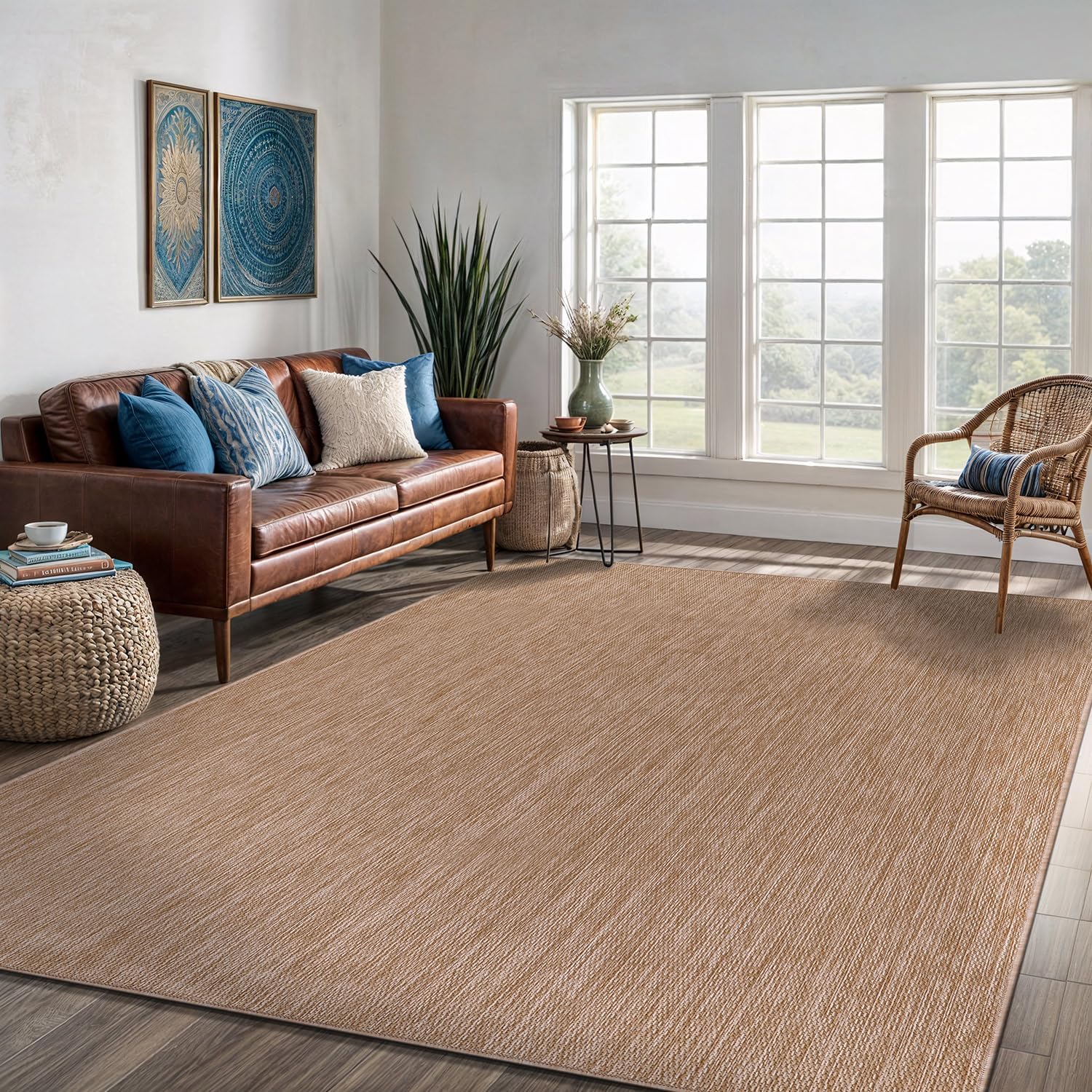 Beige 6' x 9' Synthetic Indoor/Outdoor Washable Rug