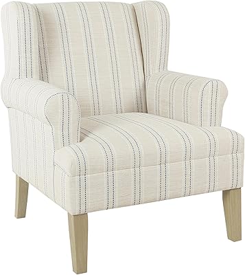 HomePop Home Decor | Upholstered Rolled Arm Wingback Accent Chair | Accent Chairs for Living Room & Bedroom | Decorative Home Furniture - Blue and White Stripe Woven