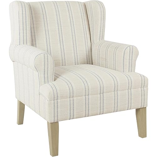 HomePop Home Decor | Upholstered Rolled Arm Wingback Accent Chair | Accent Chairs for Living Room & Bedroom | Decorative Home Furniture - Blue and White Stripe Woven