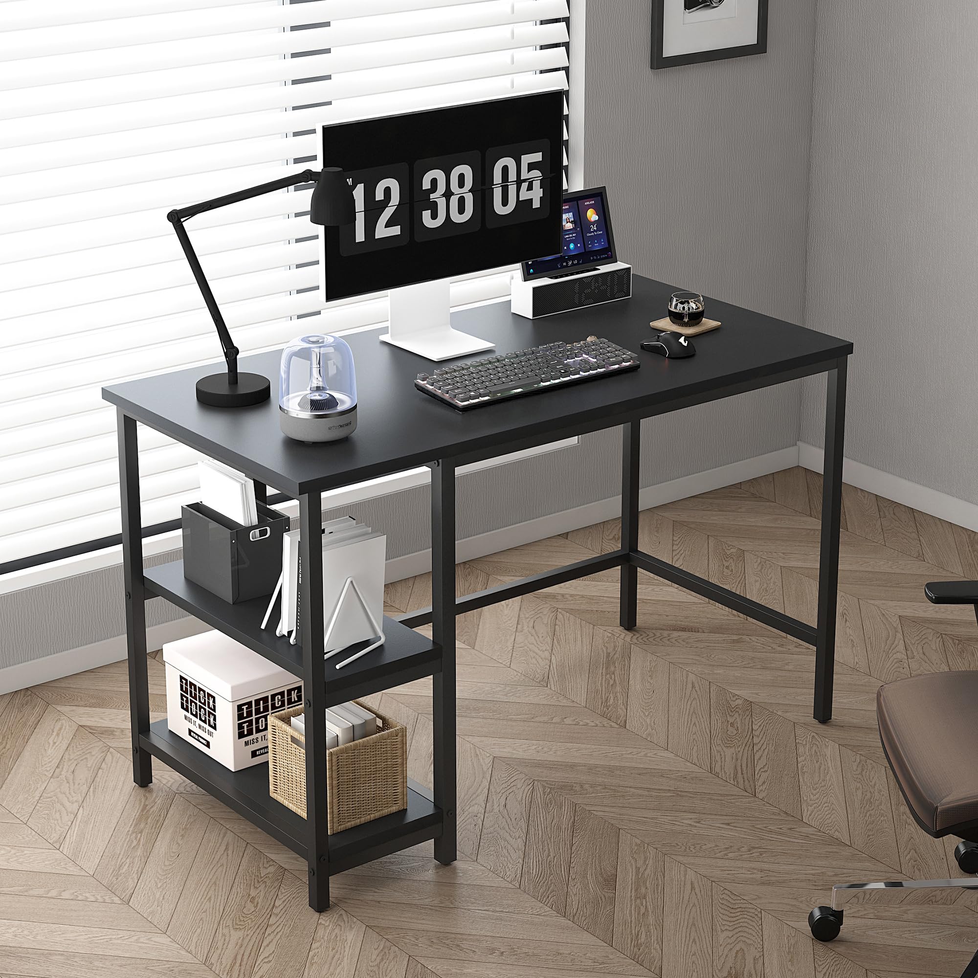mcc direct Computer Desk with 2 Shelves on Left or Right, 100cm Work Table for Office Home Study Writing Table (Black) - Chicago