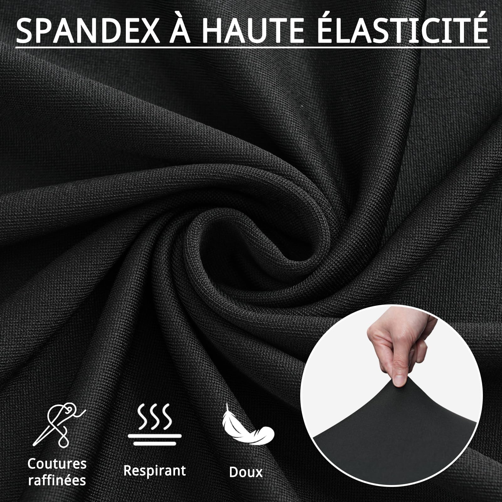 GFCC Housse de Chaise Lot de 2 Extensible, Bande Élastique, Recouvre Chaises Noir