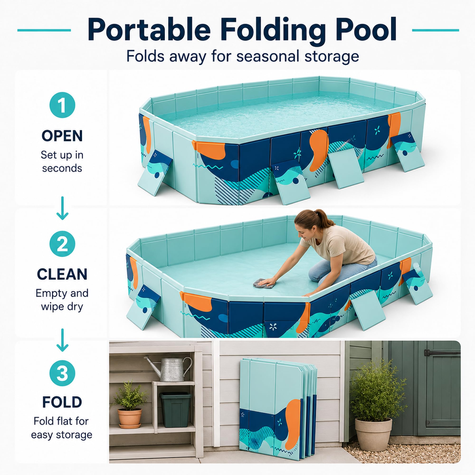 Piscina plegable de plástico duro para adultos, baño portátil no inflable para el jardín trasero, juguete de agua durable del PVC para la diversión al aire libre de la familia, fácil drenaje y almacen