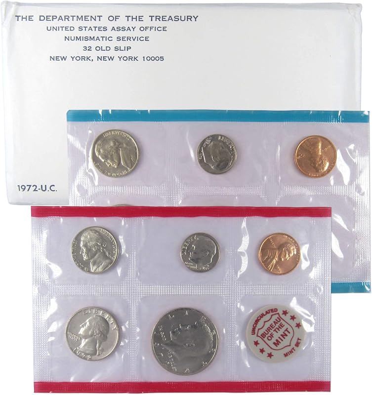 1972 Juego de monedas sin circular Casa de la Moneda de EE. UU. Embalaje gubernamental original OGP | Juego de 11 monedas coleccionables: Juego de monedas sin circular de la Casa de la Moneda de EE. UU., 1972