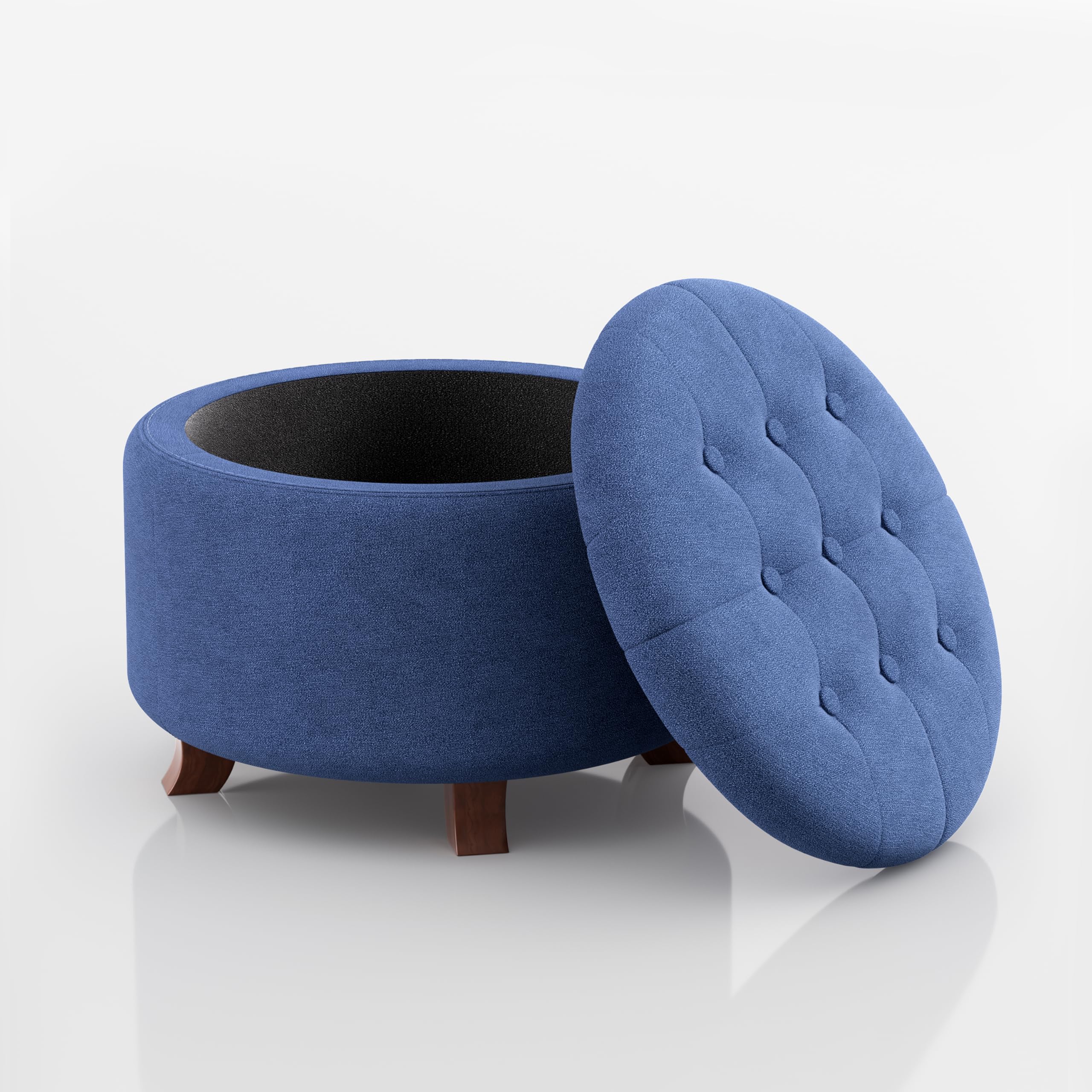 Magshion Round Ottoman, Ottoman with Storage, 24.5 Dia. x 17 H Inches Foot Rest Stool with Legs for Bedroom, Living Room, Decorative Home Furniture,