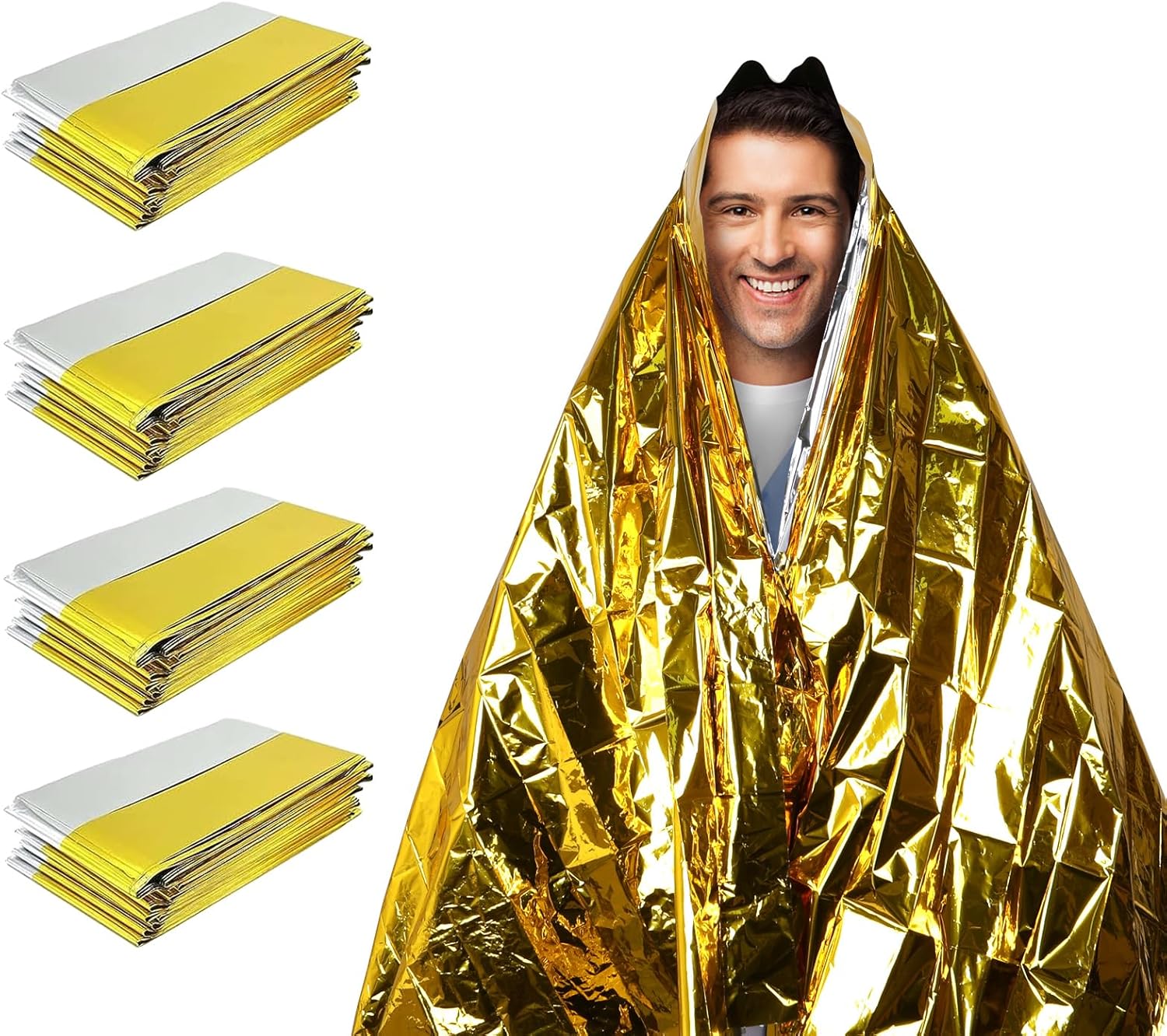 BiSiViO 4 Pack Portable Foil Camping Emergency Blankets, 210X160CM