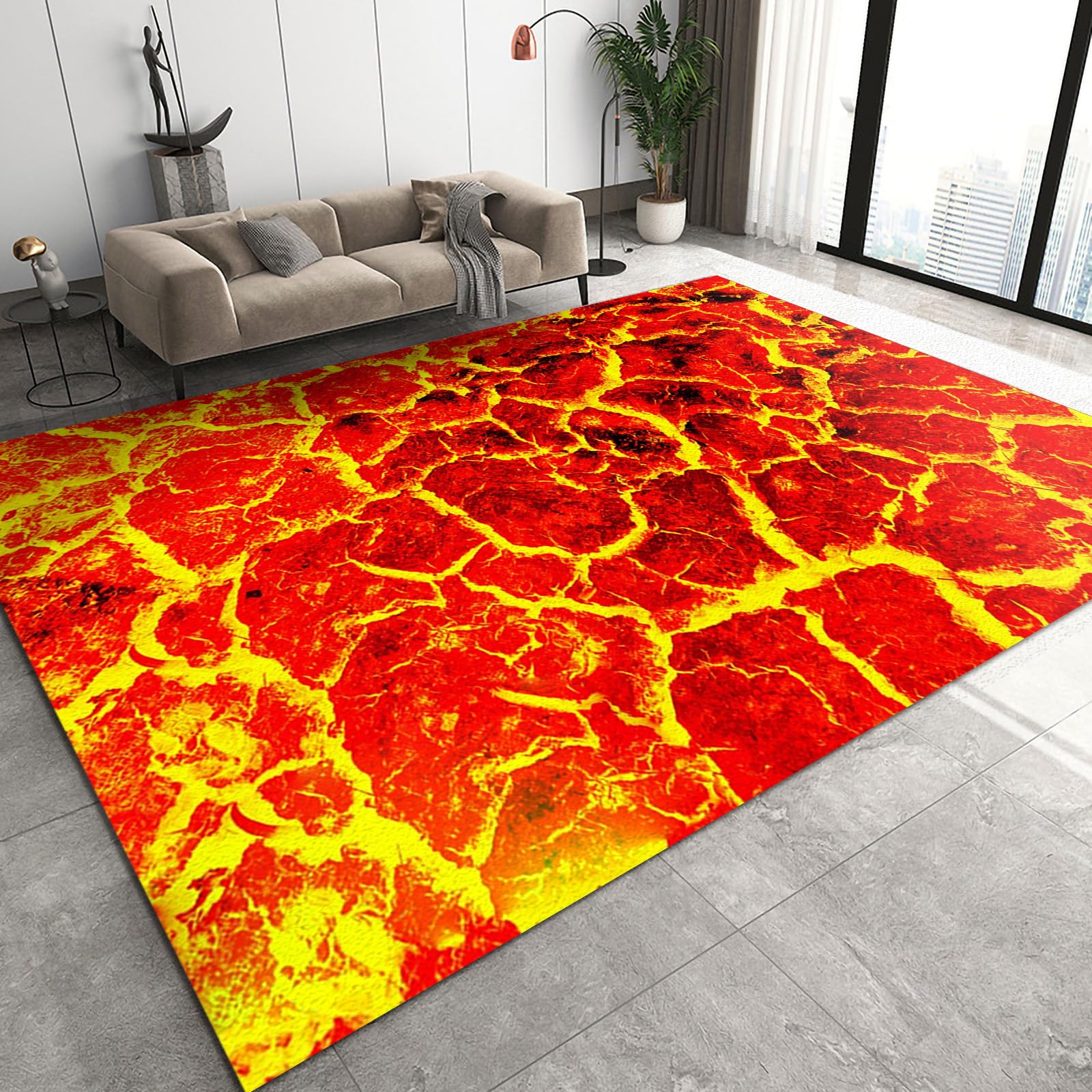 Tapis volcan de lave rouge 3D en peluche : décoration élégante et grand confort