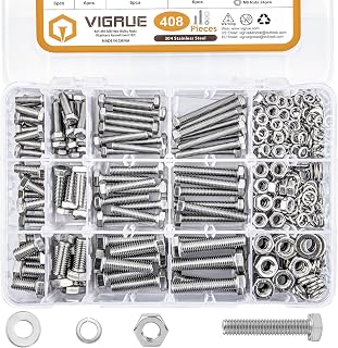 VIGRUE 408pcs M5 M6 M8 Bolts and Nuts Assortment Kit, 304 Stainless Steel (18-8) A2 Hex Metric Bolts Nuts Washers Kit, Fully Thread