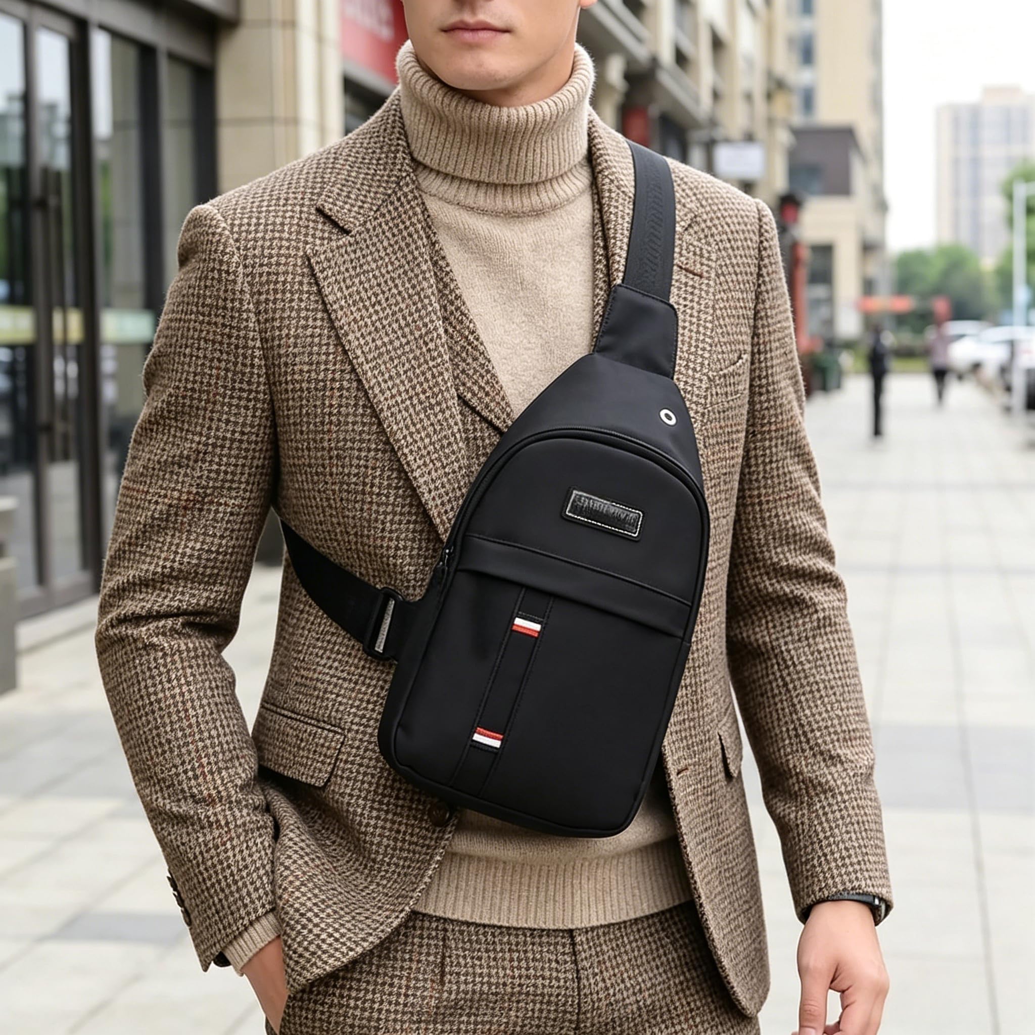 Men’s Chest Bag Crossbody Travel Small Backpack Sports Sling Bag for Daily Carry BLACK