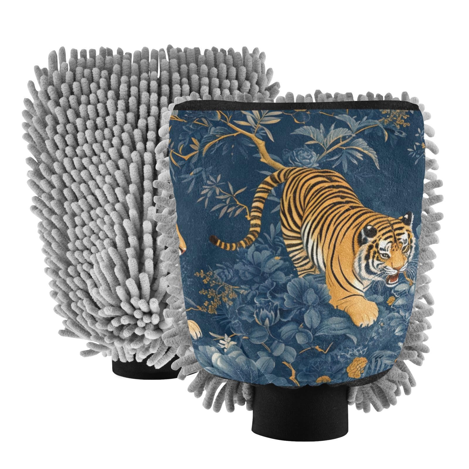 IOACIY Absorbent Microfiber Car Wash Drying Mitts, 2 Pack, Scratch-Free & Lint-Free, Rich Foam, Highly Absorbent, Double Sided, Wash Mitt Perfect for Car Washing, L, Tiger (6)