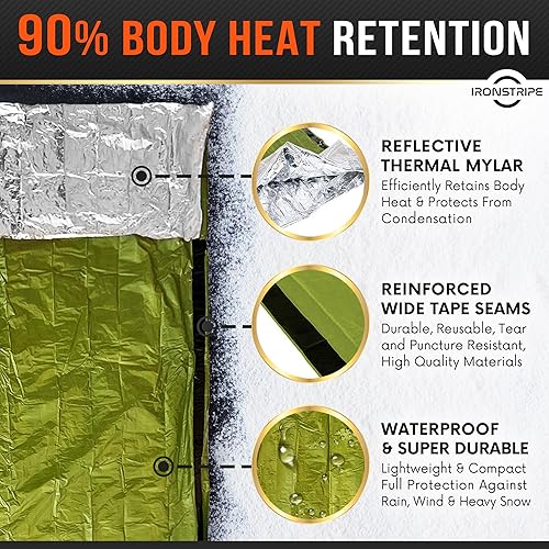 Miniatura 3 de Ironstripe Bivy Sack Emergency Sleeping Bag  XL Waterproof Survival Sleeping Bag with Emergency Whistle Built-in Hood  Thermal Mylar  Tear