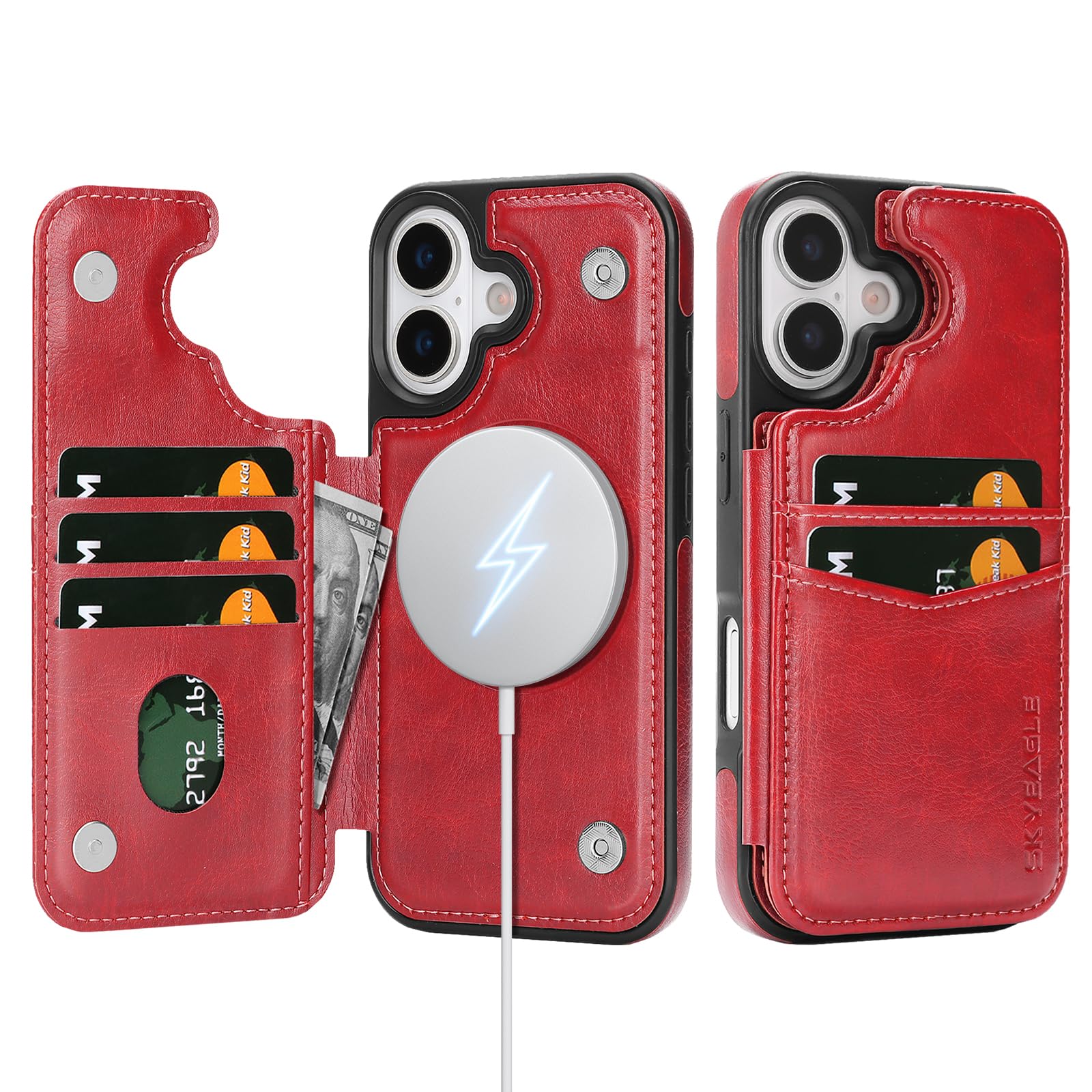 Étui portefeuille iPhone 17 rouge SkyEagle compatible Magsafe avec béquille - 8