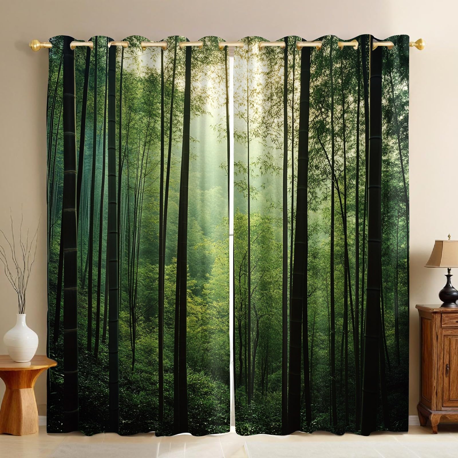 Rideaux occultants anti froid paysage forestier vert salon chambre