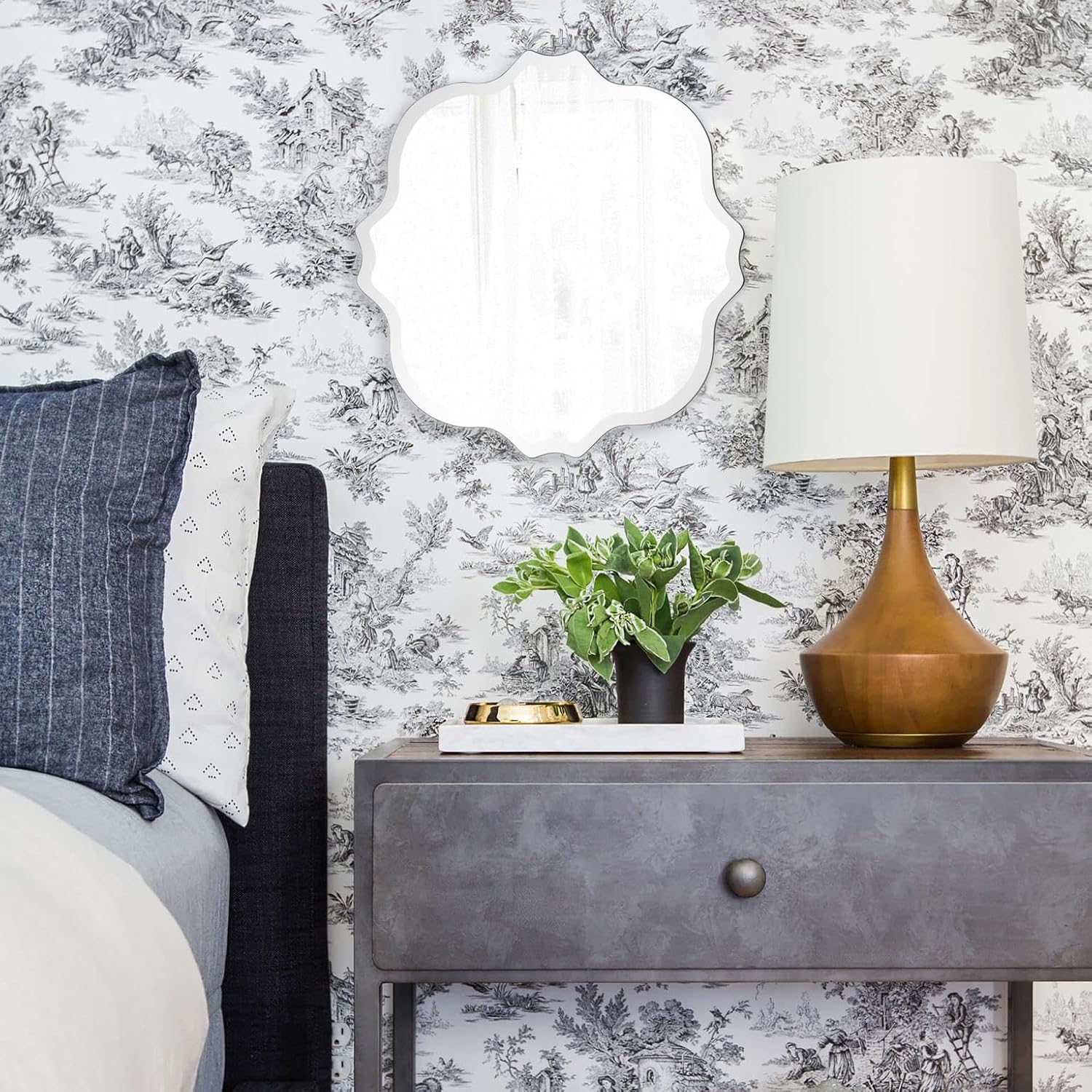 Howard Elliott Frameless Silver Square Wall Hanging Mirror, Elegant Beveled Edges Frameless Wall Hanging Mirror, Modern Accent Decorative Vanity Mirror for Bathroom, Entryway, Bedroom, 16 x 16 inch