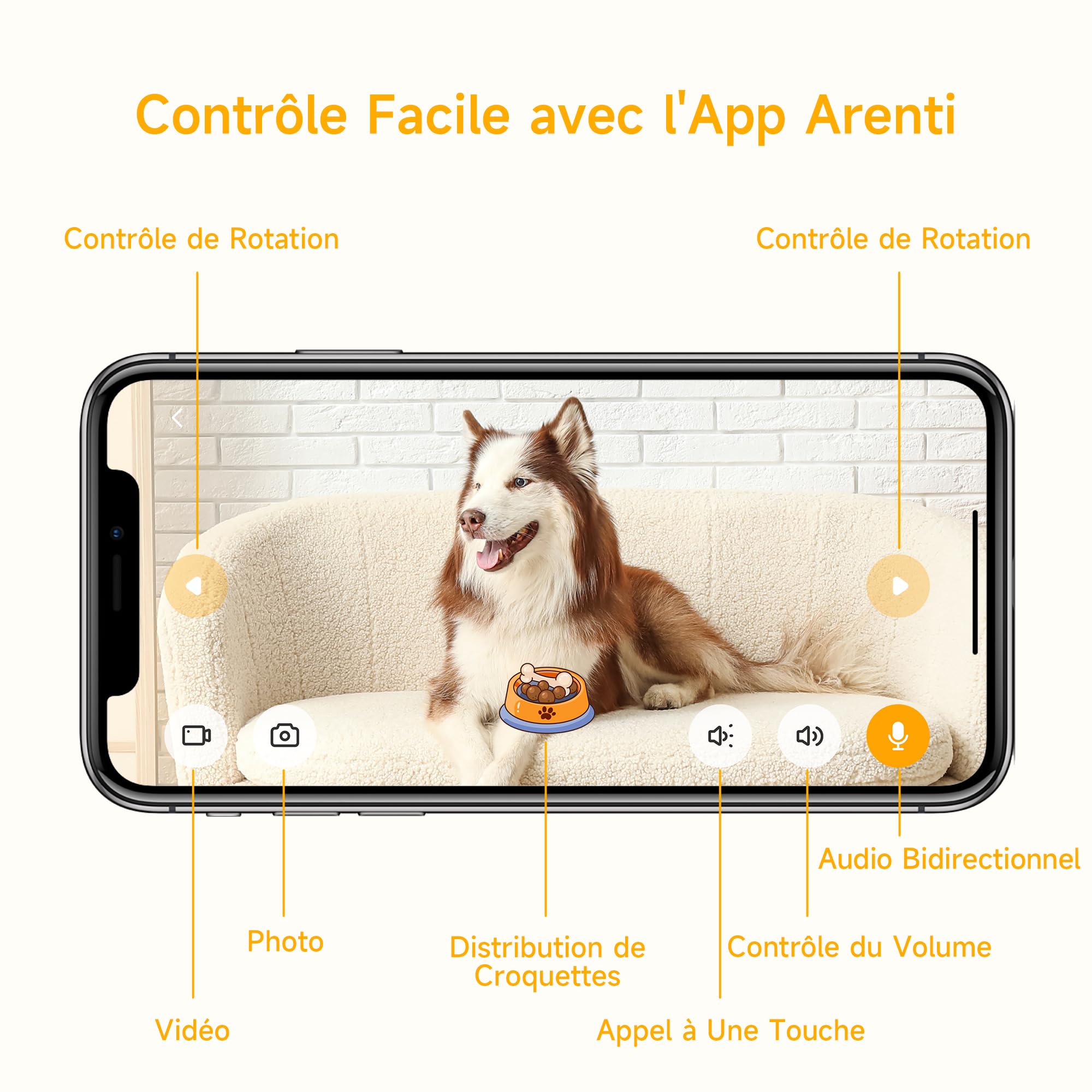 ARENTI Distributeur Automatique de Croquettes pour Chat avec Caméra WiFi, Caméra de Surveillance avec Distributeur, Alertes Intelligentes/Vision Nocturne, Audio Bidirectionnel, Alexa