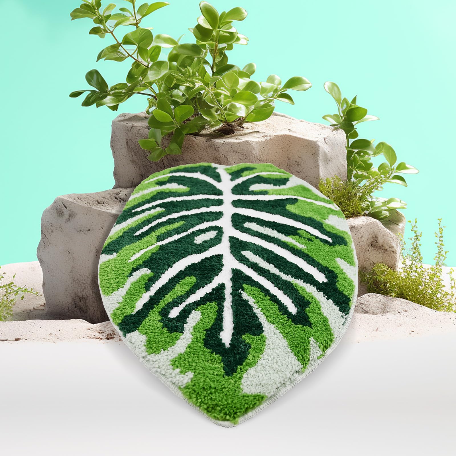 Linda Hoja Alfombras de Baño Antideslizantes 51x81cm, Grandes Alfombras de Baño de Microfibra en Forma de Palma Monstera, Alfombra de Baño Lavable a Máquina para el Dormitorio Sala de Estar