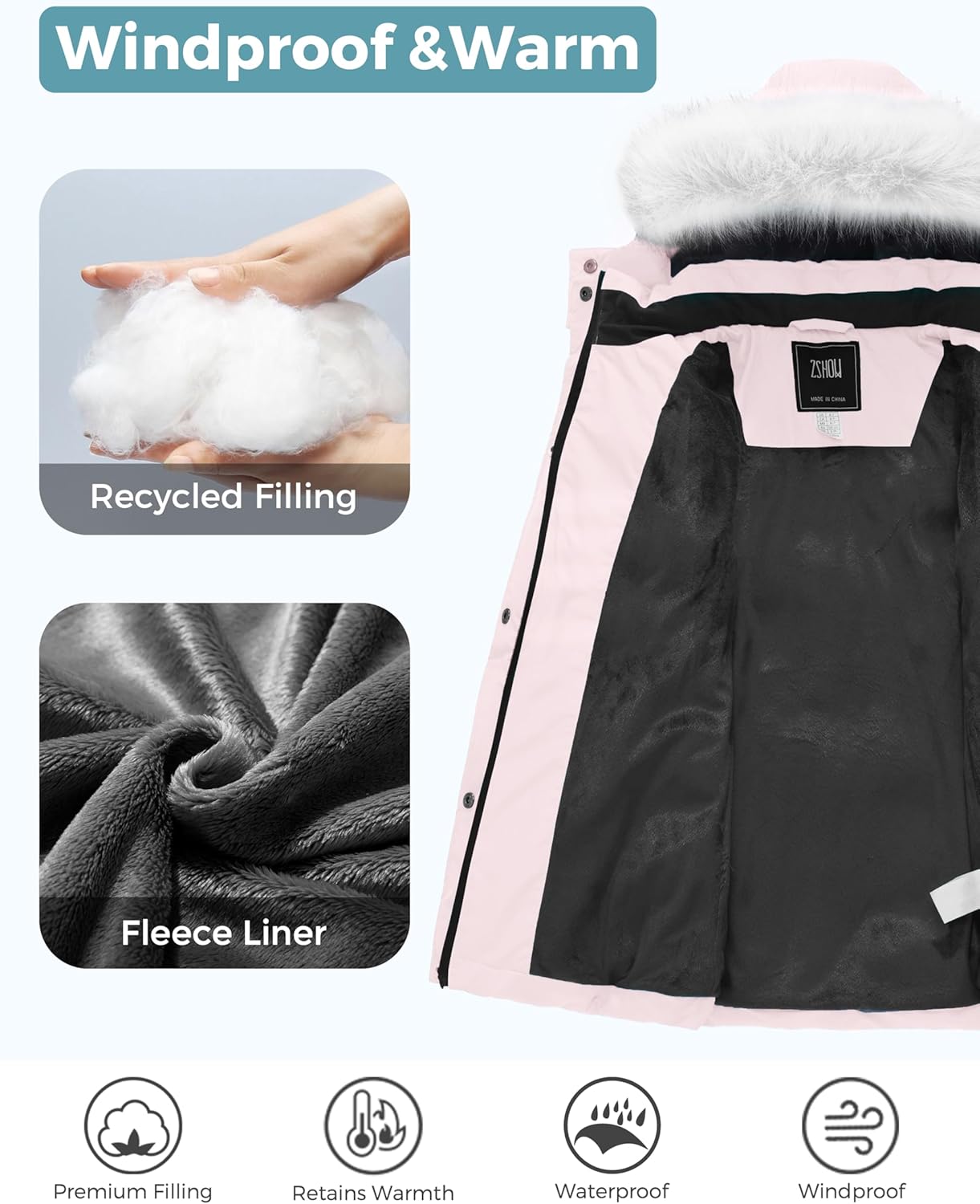 ZSHOW Girls' Winter Coat Long Hooded Parka Soft Fleece Puffer Jacket with Removable Hood - Image 4