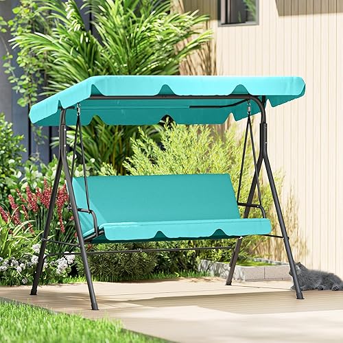 Miniatura 8 de Outsunny Silla columpio de 3 asientos para patio al aire libre con cojín extraíble, soporte de marco de acero y toldo inclinable ajustable para