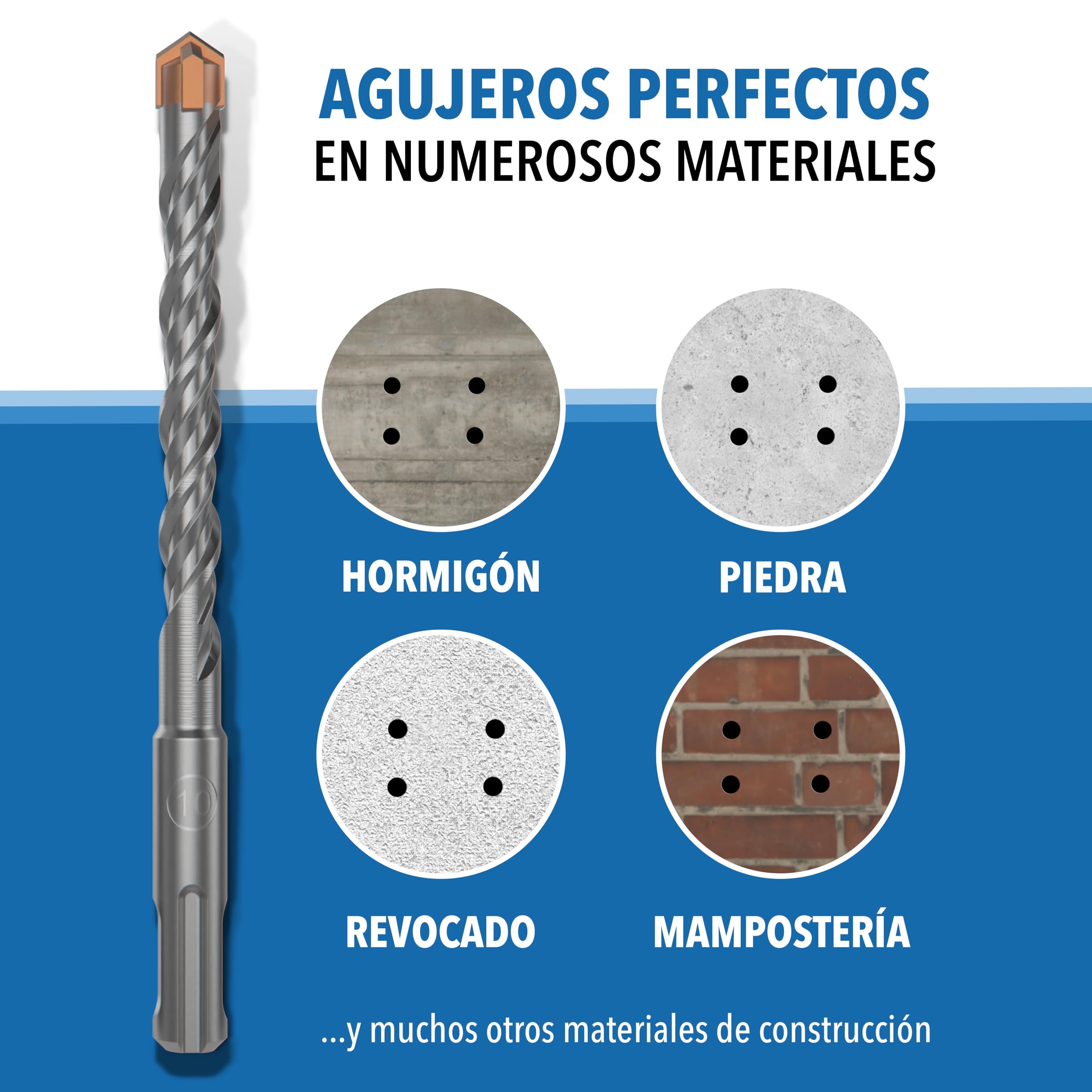 SDS Plus - Juego de brocas para hormigón, 7 piezas, incluye caja, diámetro de 5, 6, 6, 8, 8, 10, 12 x 156 mm, juego de brocas profesionales para hormigón, piedra y mampostería