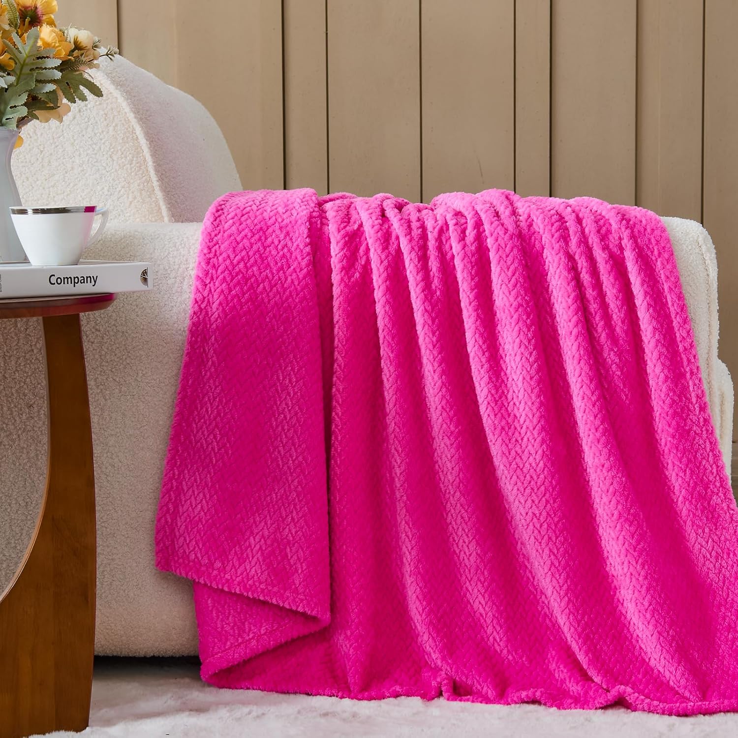 NEWCOSPLAY Super Soft Throw Blanket Hot Pink Premium Silky Flannel Fleece Leaves Pattern Lightweight Bed Blanket All Season Use (Hot Pink, Throw(50"x60")) - Image 2