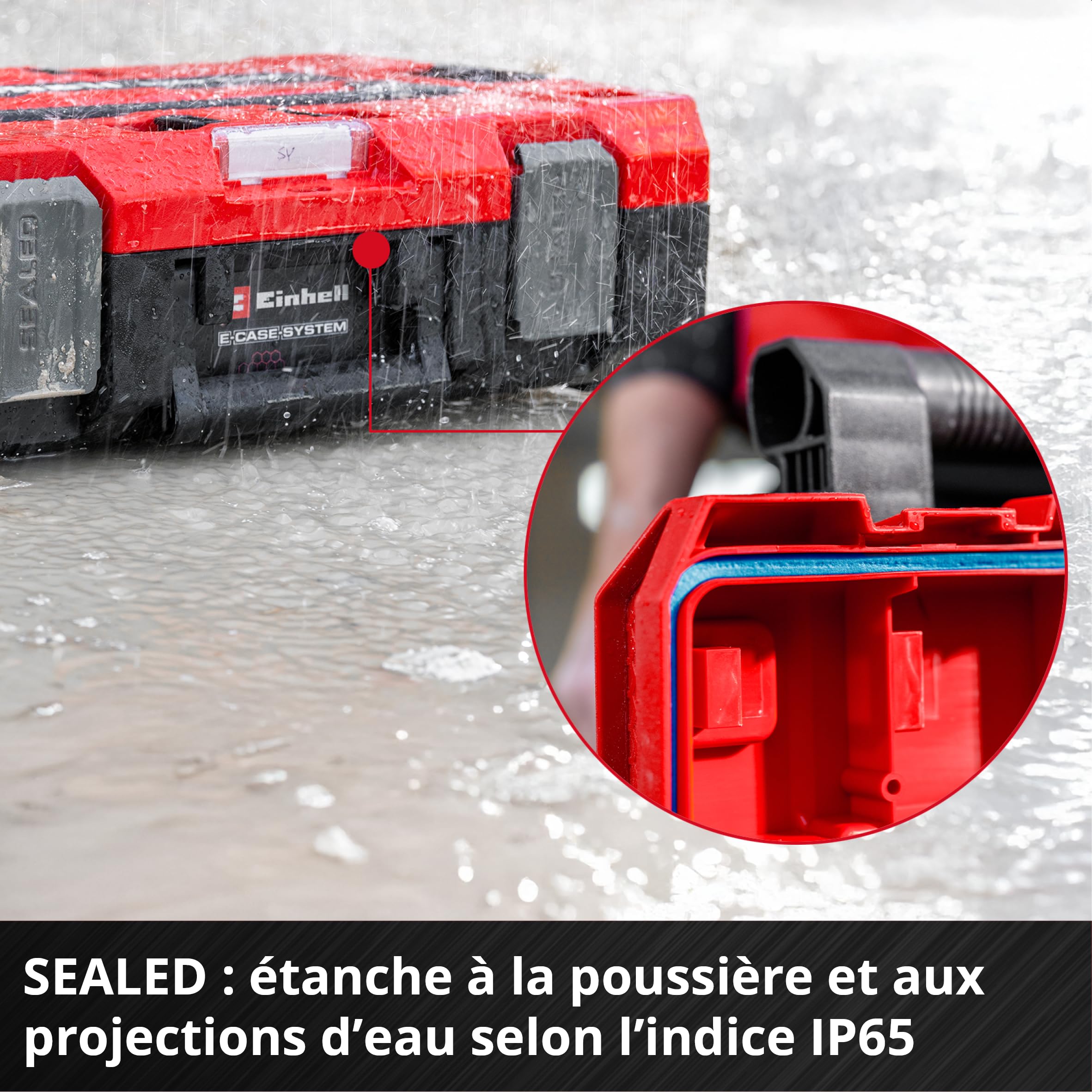 Original Einhell E-Case Rolling Workshop SEALED (servante d’atelier composée de 3 mallettes, max. 120 kg, étanche à la poussière + projections d’eau, 44 x 40 x 70 cm, avec rails latéraux)