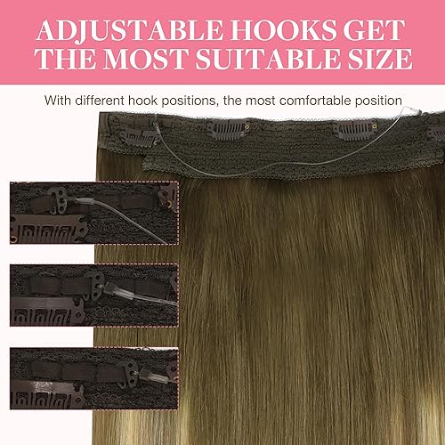 Miniatura 4 de GOO GOO Extensiones de cabello humano con alambre, 12 pulgadas, 3.53 onzas de marrón a castaño ceniza y rubio decolorado, extensiones de cabello con