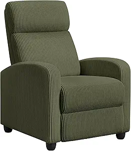 Yaheetech Corduroy Recliner Chair Single Sofa Home Theater Seating Adjustable Modern Reclining Chair for Living Room Bedroom Home Theater Dark Green