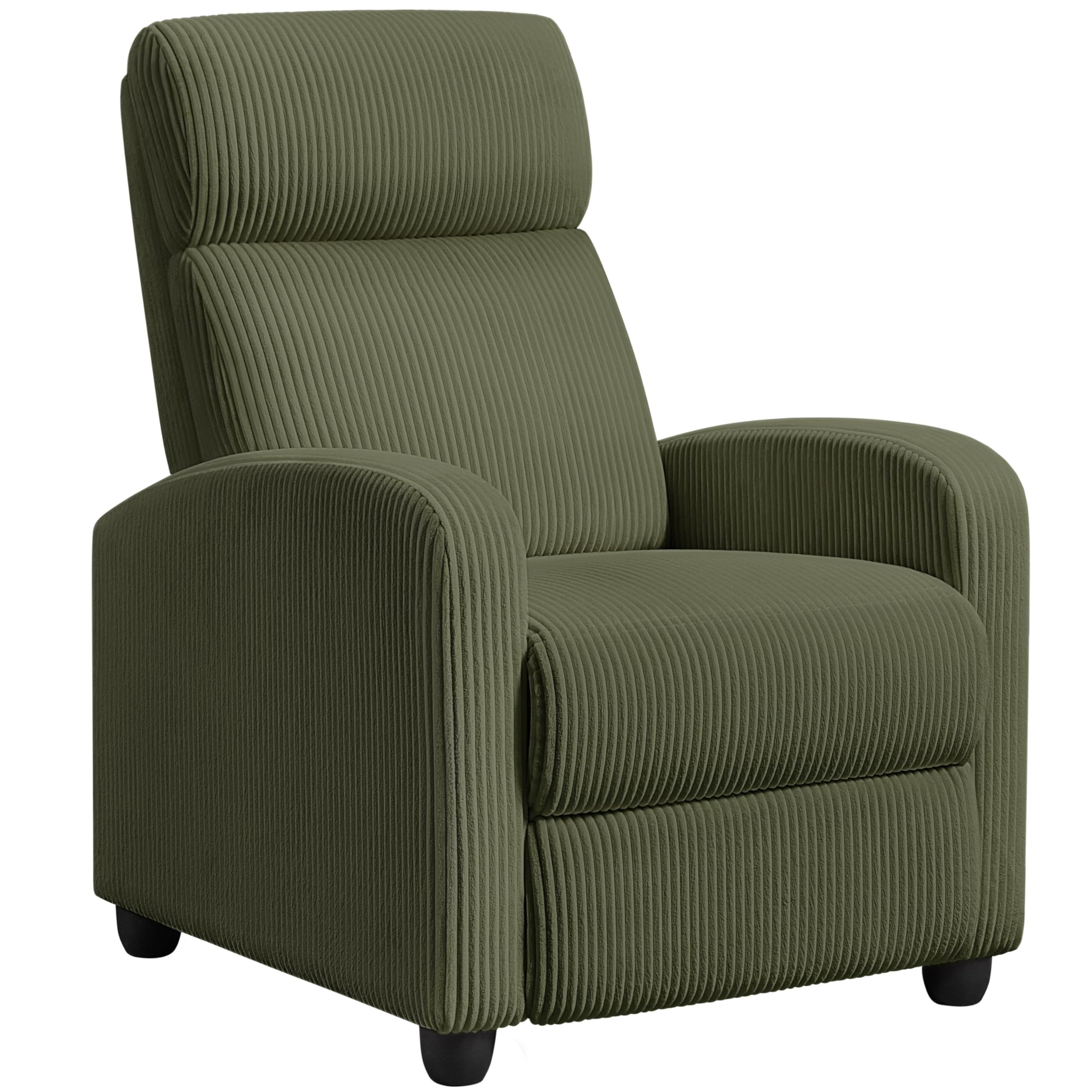 Yaheetech Corduroy Recliner Chair Single Sofa Home Theater Seating Adjustable Modern Reclining Chair for Living Room Bedroom Home Theater Dark Green