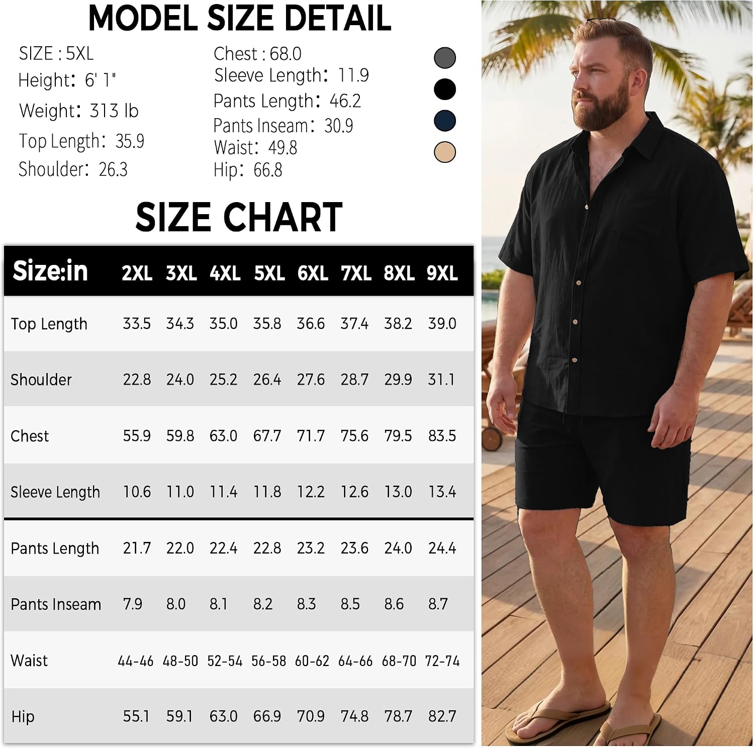 Big and Tall 2 Piece Faux Linen Sets Outfits Mens Short Sleeve Button Shirt and Beach Shorts Linen Suit