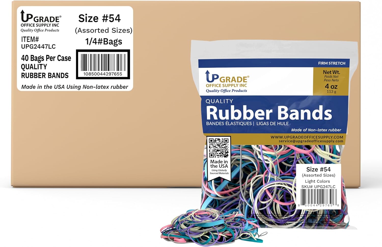 Upgrade Rubber Bands, Assorted Sizes & Light Colors, 1/4 lb Bags, 40-Pack, USA