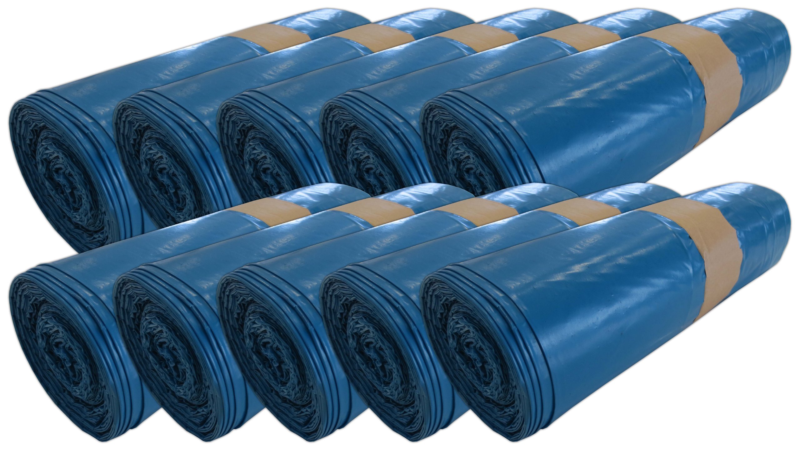 250 Müllsäcke 10 Rollen 120 Liter 70x110cm Blau Typ 50 ca. 50µ stark mit Zugband Abfallsäcke Müllbeutel Laubsäcke