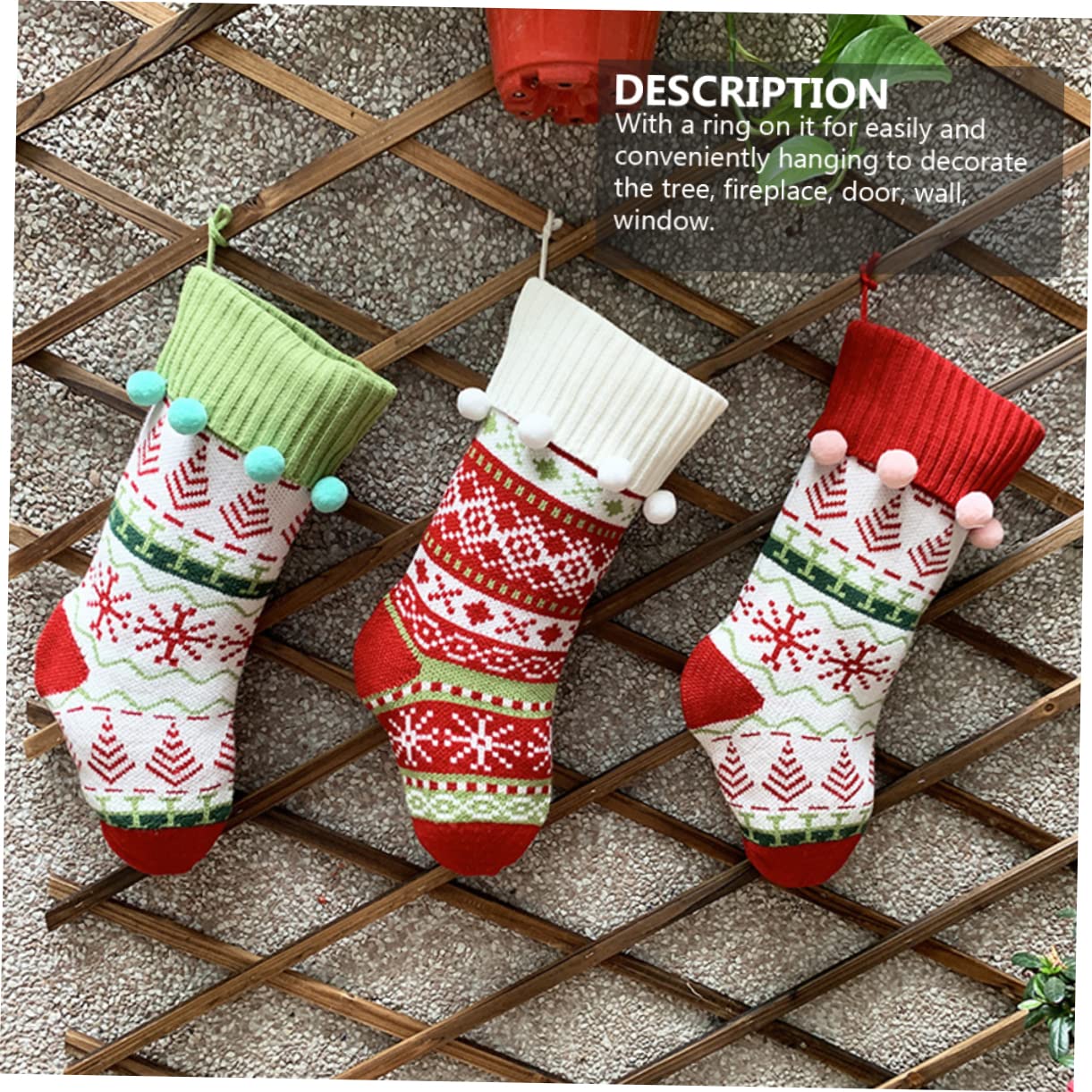 GLEAVI 3 Piezas Medias de Decoración Navideña Calcetines de Punto para Árbol de Navidad y Chimenea de Obsequio Navideñas Colgantes para Dulces Decoración para Árbol de Navidad Casa