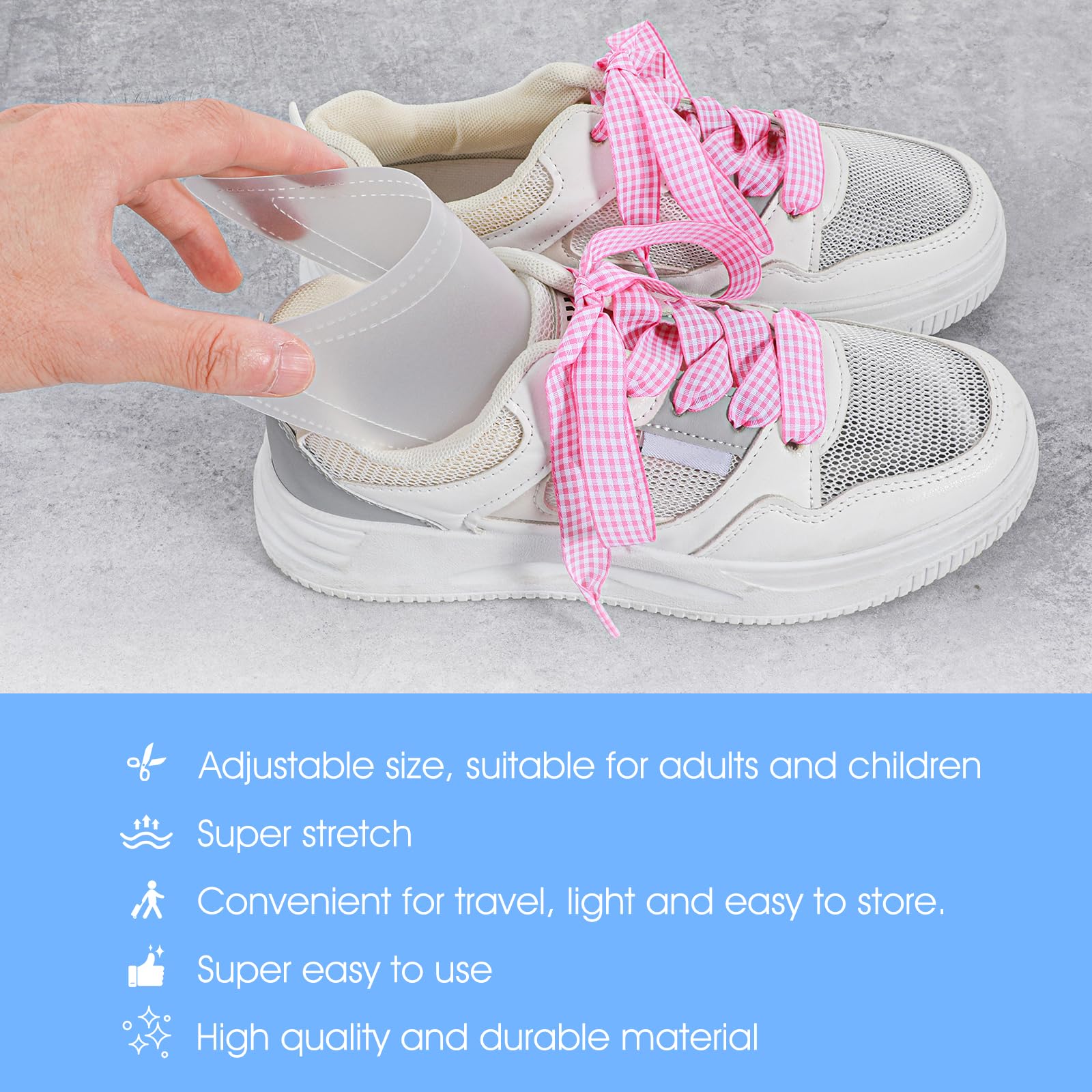 Xinjoduz Lot de 16 embauchoirs à chaussures en plastique pour garder la forme, protecteurs de plis pour homme et femme, support réglable pour chaussures de sport, mules de golf (transparent)