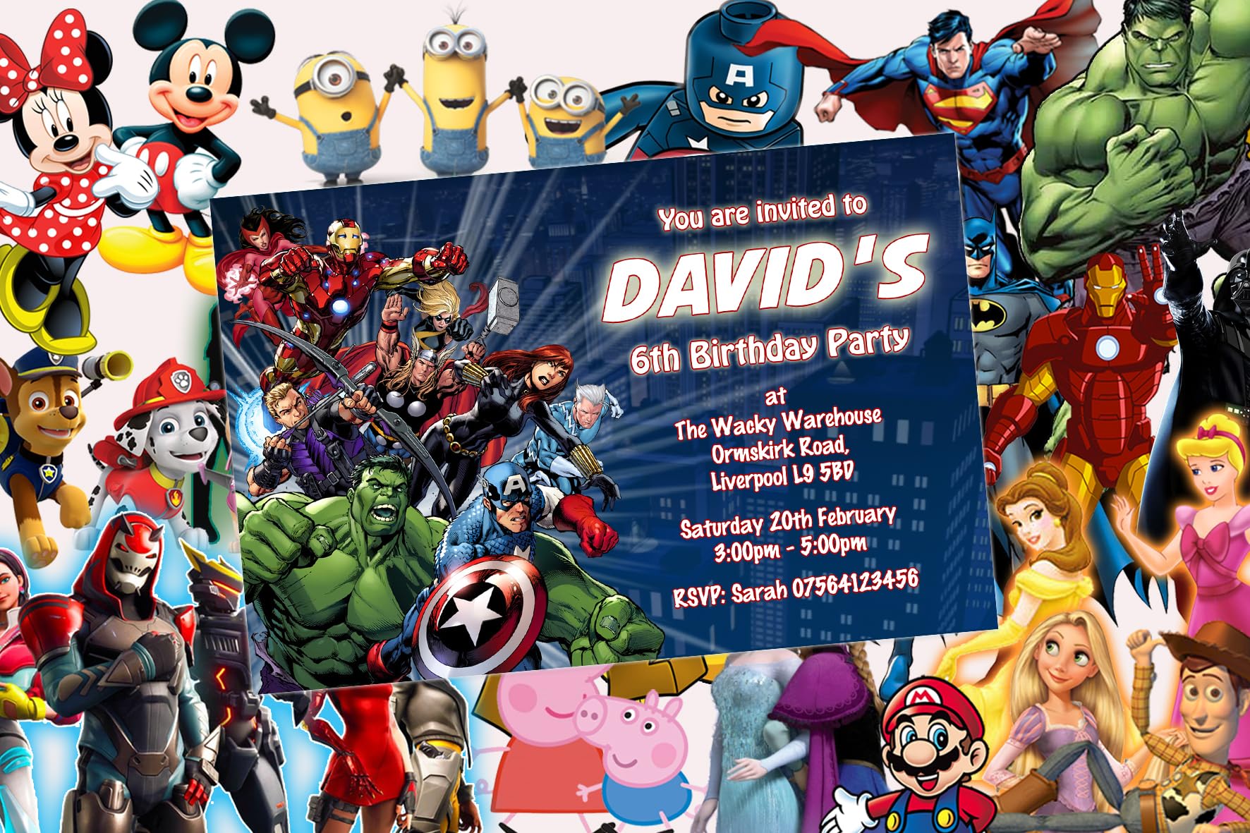 Personalised Childrens Invitations Birthday Party Invites - Various Designs