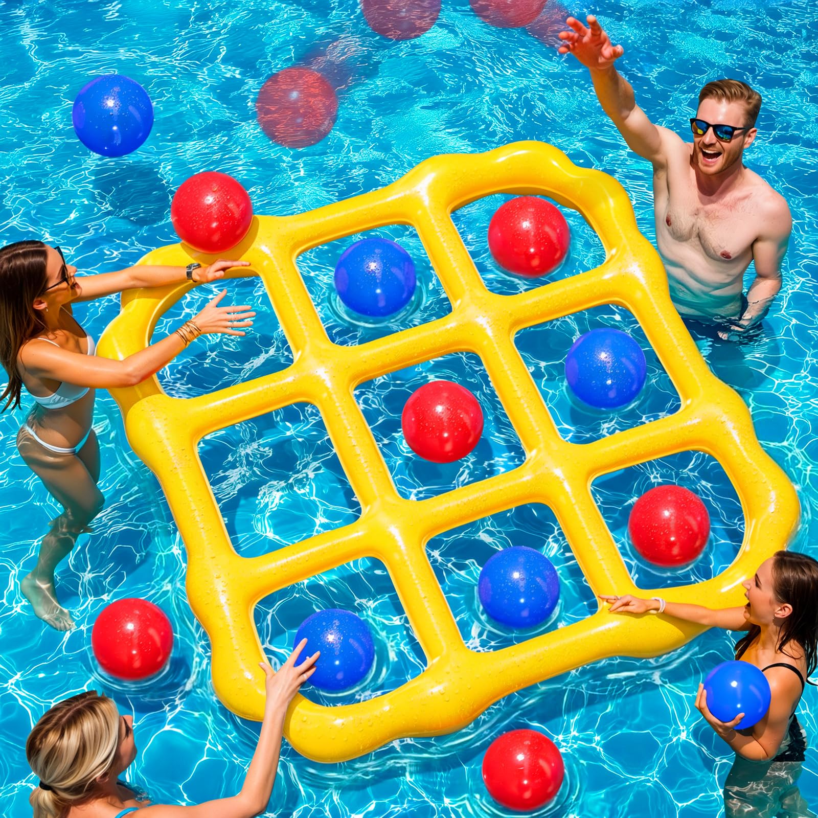 MGparty Pool Games Toys Set - Inflatable Tic Tac Toe Pool Toy with 10 Balls - Summer Outdoor Water Fun for Kids Adults Teens Family Swimming Pool Float Beach Backyard Party Game (2-10 Players)