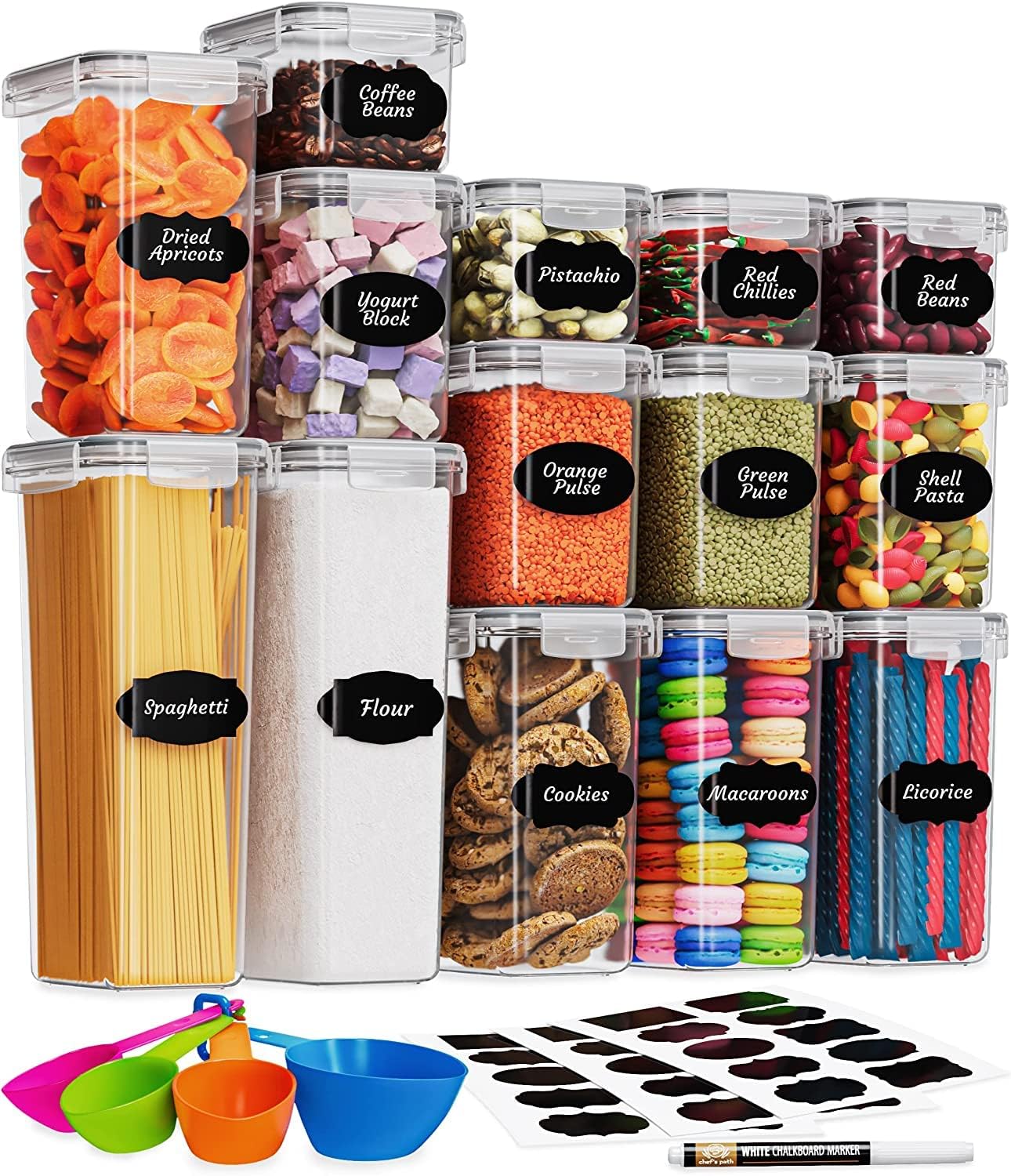Airtight Food Storage Containers with Lids for Kitchen Organization - Plastic Kitchen Storage Containers for Pantry Organization and Storage - Cereal, Rice, Pasta, Flour and Sugar (14pcs Pack)