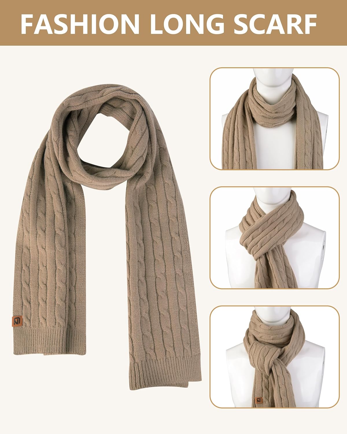 GADIEMKENSD Winter Beanie Scarf Gloves Set, Keeping Warmth, Cable Knit Design, Sensitive Touchscreen Fingertips - Image 5