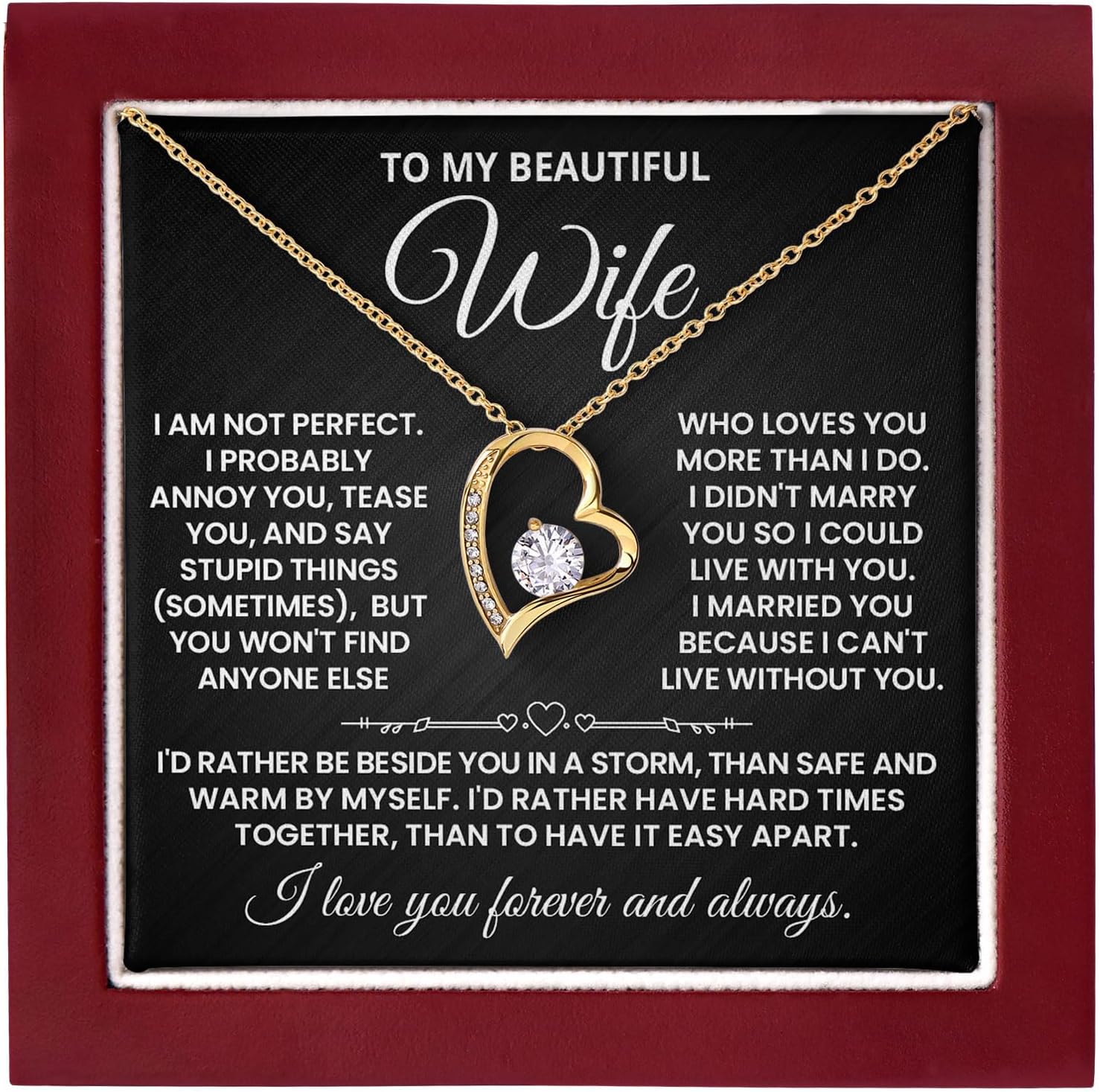 To My Wife Necklace From Husband, Necklace For Wife Anniversary Birthday Gifts From Husband, Jewelry Gifts Forever Love Knot Necklaces With Heartfelt Message & Elegant Box