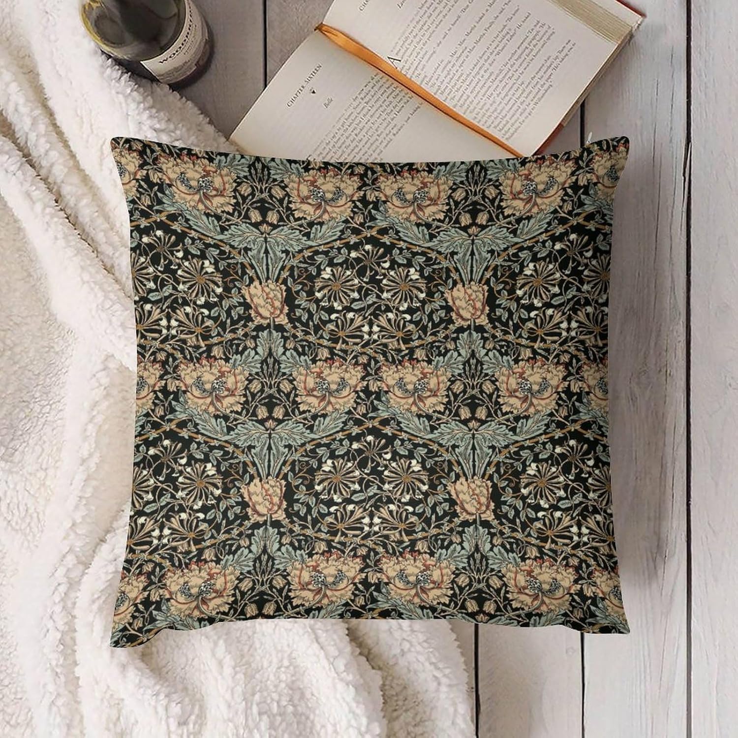 William Morris Floral Original Throw Pillow Covers Boho Chic Retro Floral Cozy Square Throw Pillowcases Home Decor for Bed Couch Sofa Living Room Cushion Cover 22"X22"Set of 2
