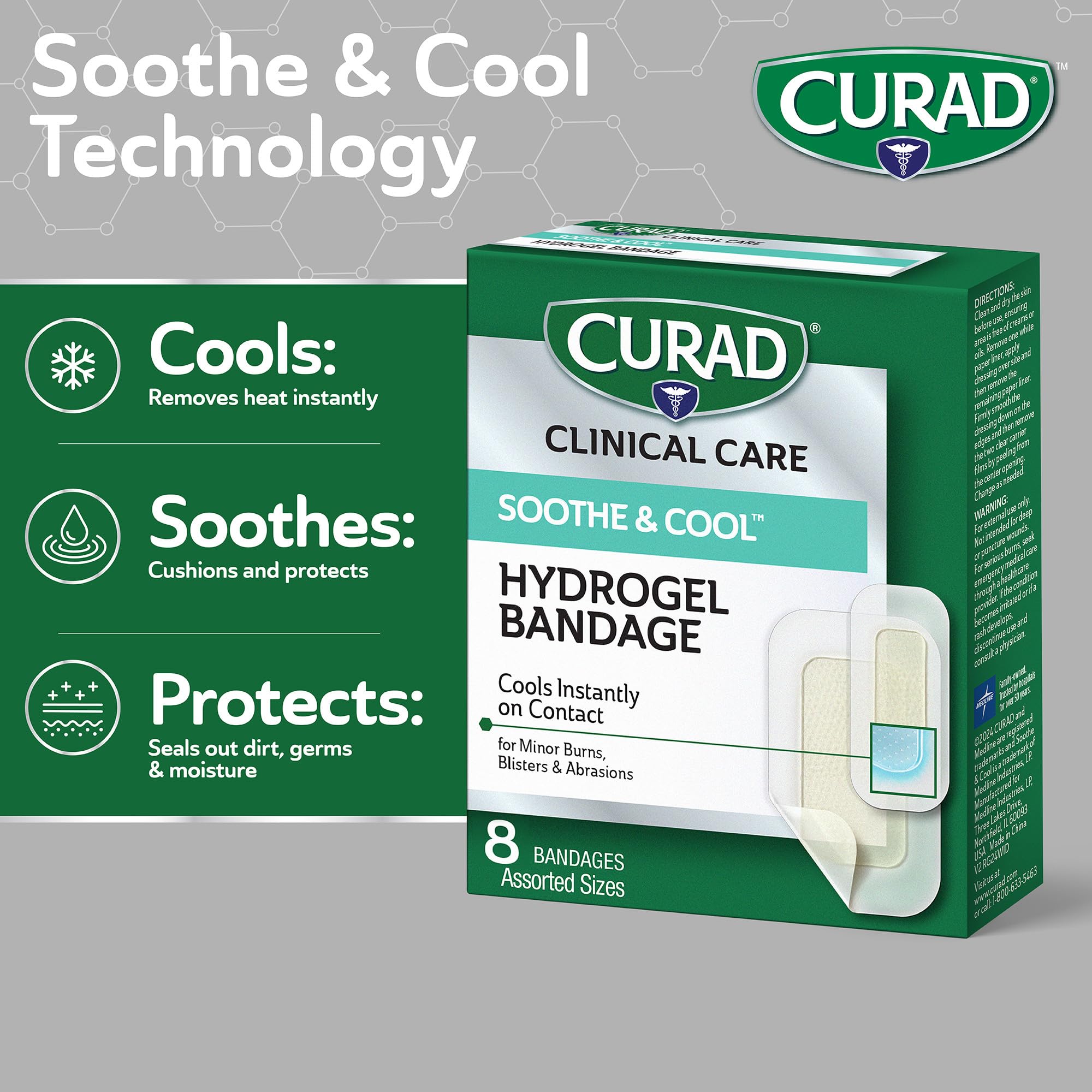 CURAD Soothe & Cool Clear Waterproof Hydrogel Bandages, Assorted Sizes — Amazon image 2