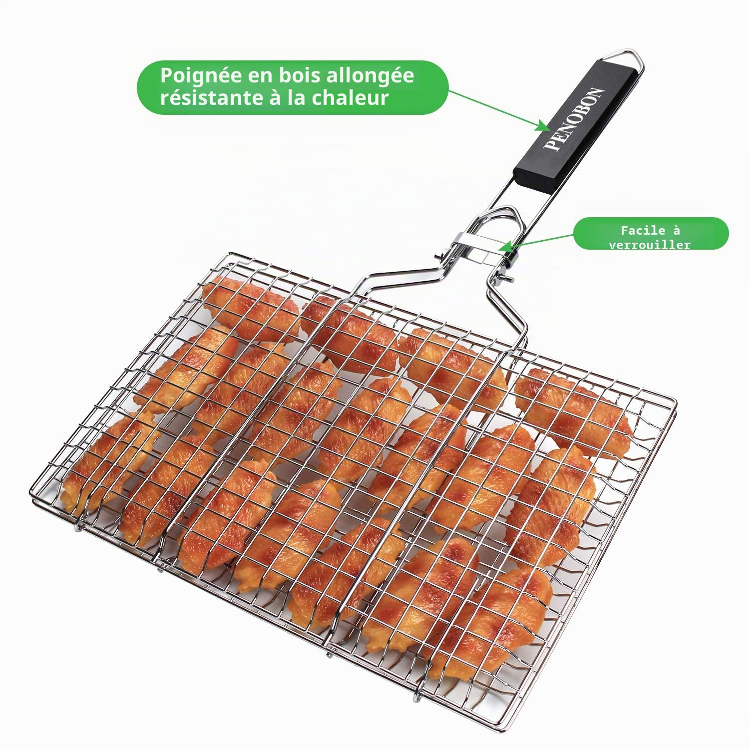 Panier Grille Barbecue Pliable Acier Inoxydable Cuisson Poissons Légumes Crevettes Poignée Amovible Brosse Badigeonner Sac Rangement