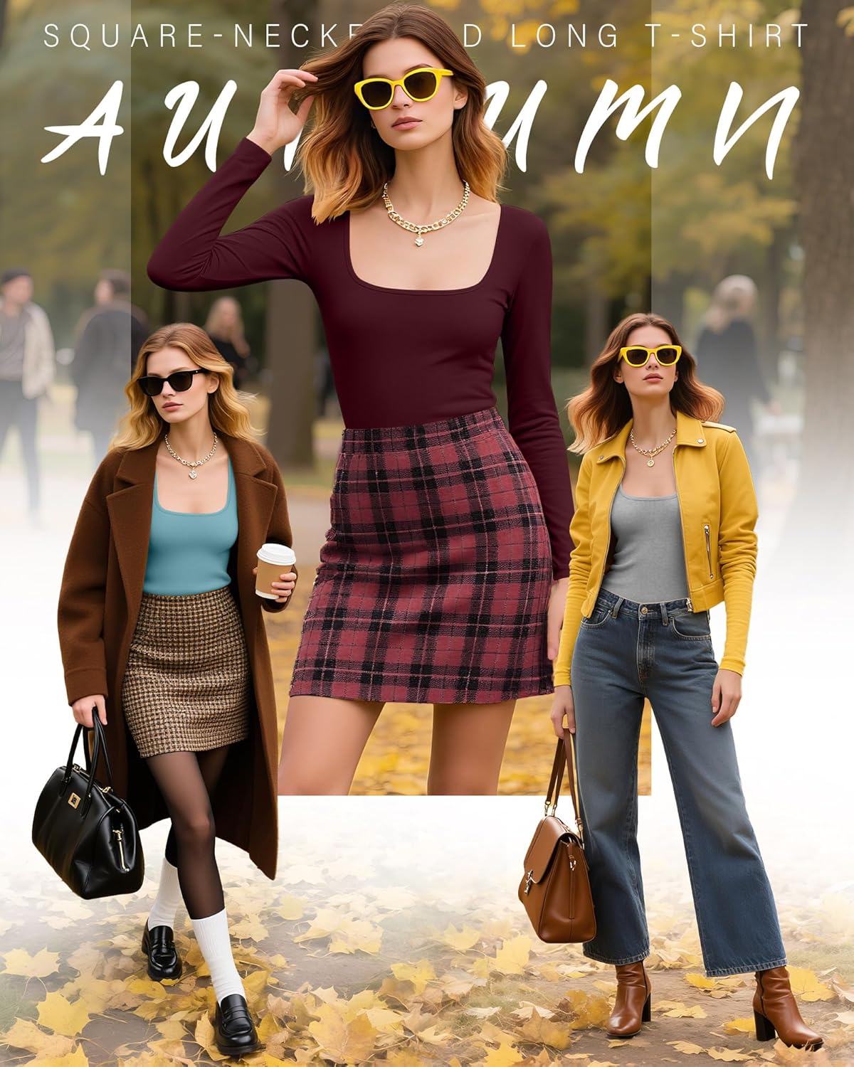 Huukeay 5 Pack Long Sleeve Shirts for Women Square Neck Tops Slim Multipack Casual Basic Tee Layer Undershirts - Image 3