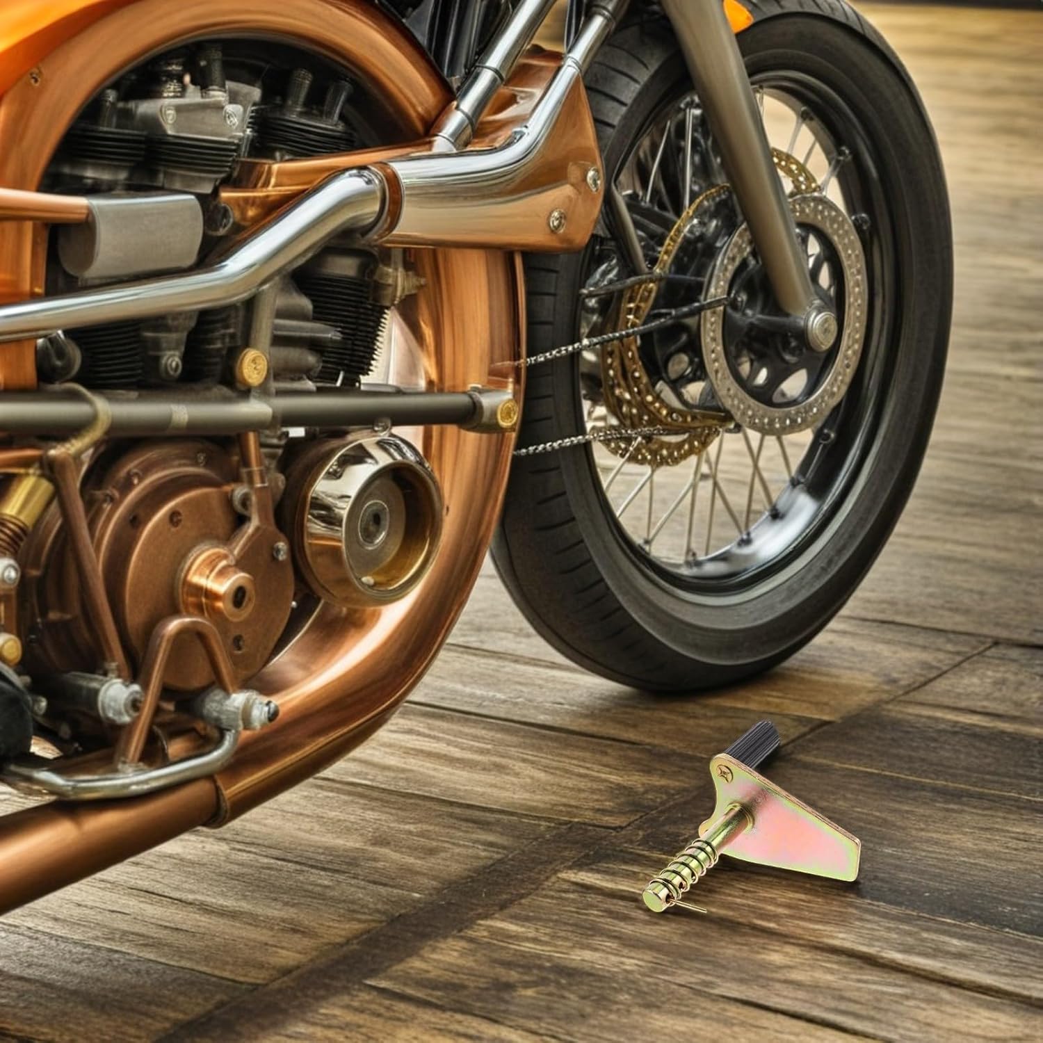 Vaguelly Motorcycle Front Stand Spool Adapter and L-shaped Fork Parking Stand, Heavy Duty Bike Connecting Bracket Set for Tire Changing and Stabilizing, Compatible with Motorbike Kickstand