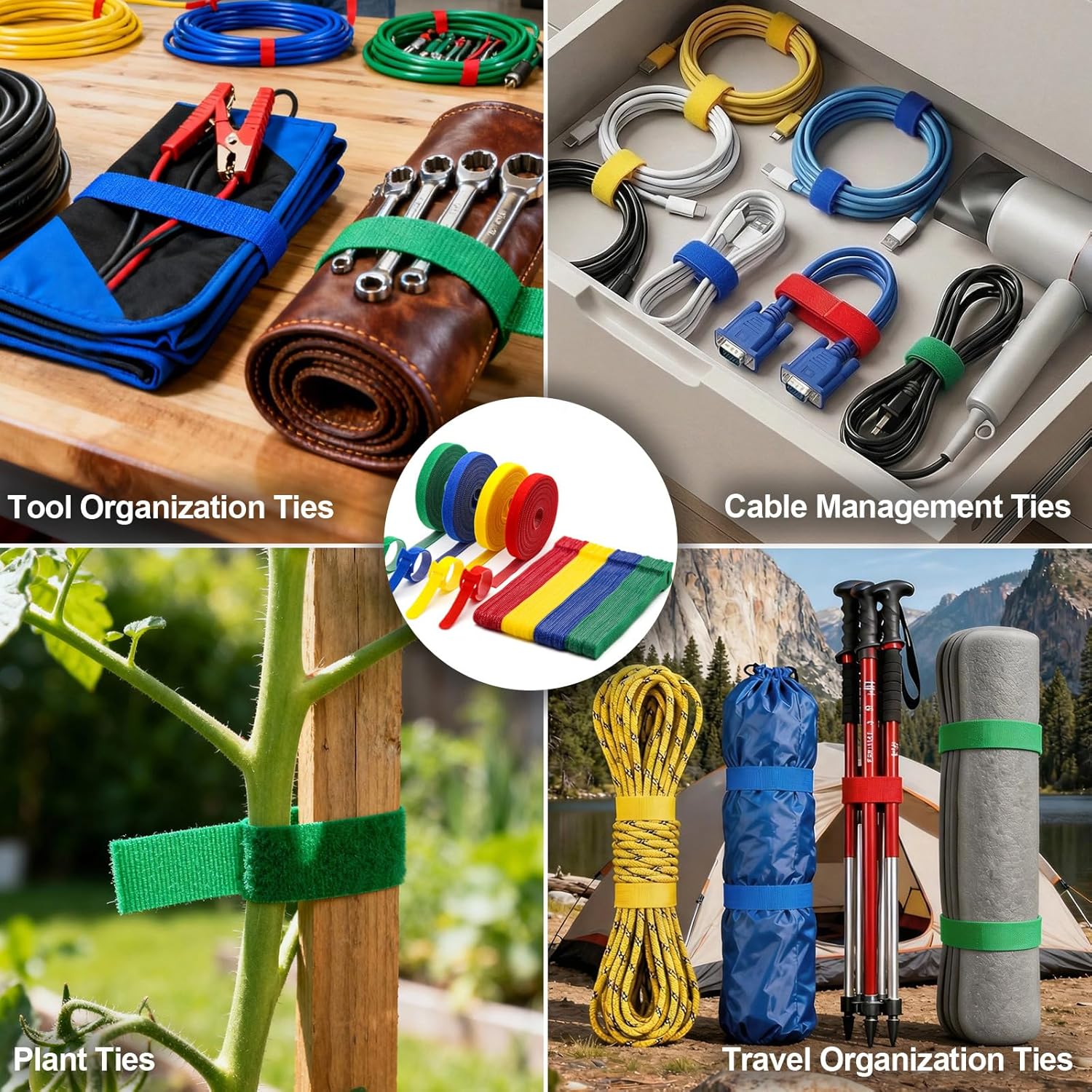 Reusable Cable Ties, Adjustable Cord Organizer Straps, Multi-Purpose Wire Ties - Travel Kit with Case